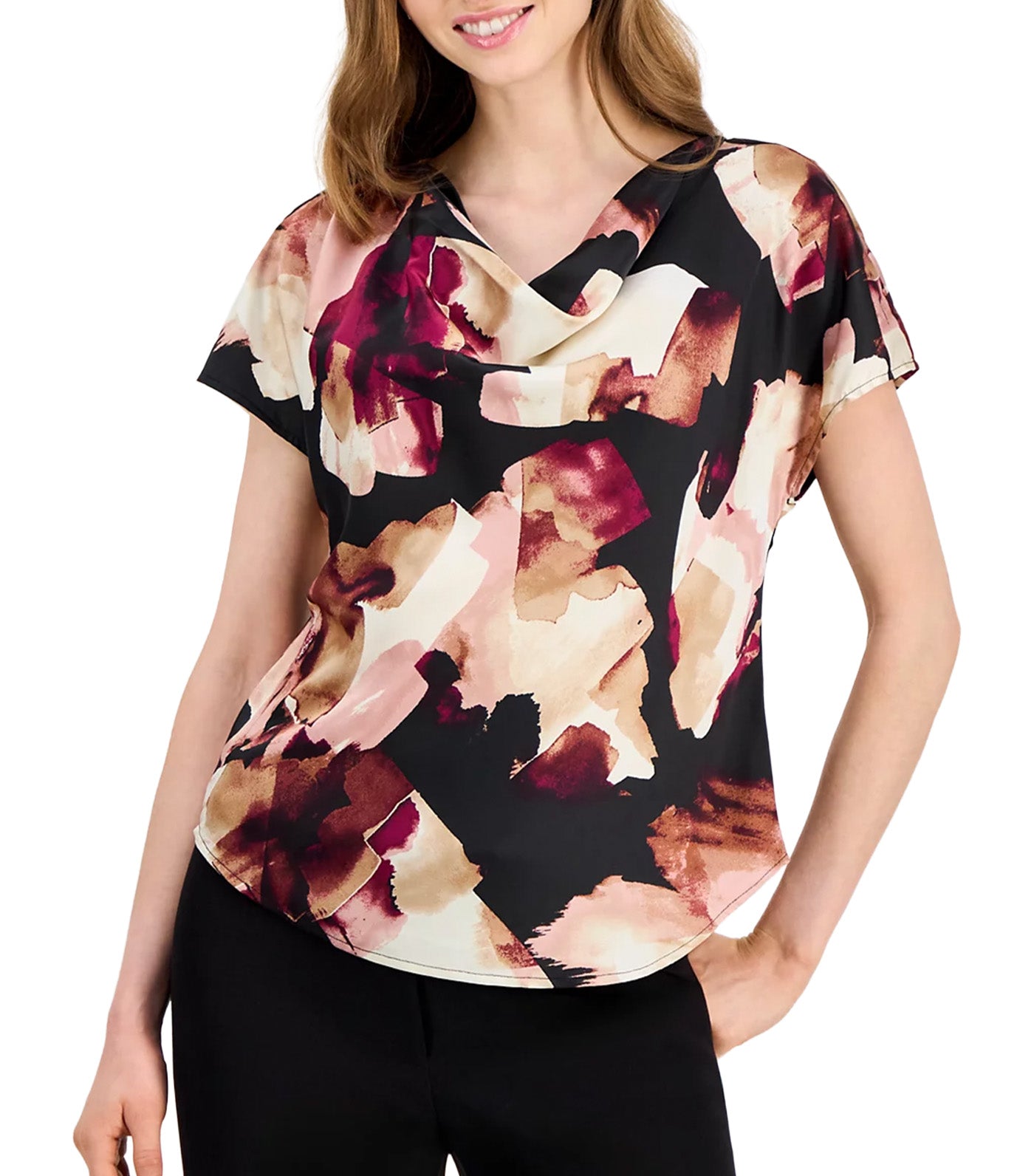 Cowl Neck Short Sleeve Blouse Multi