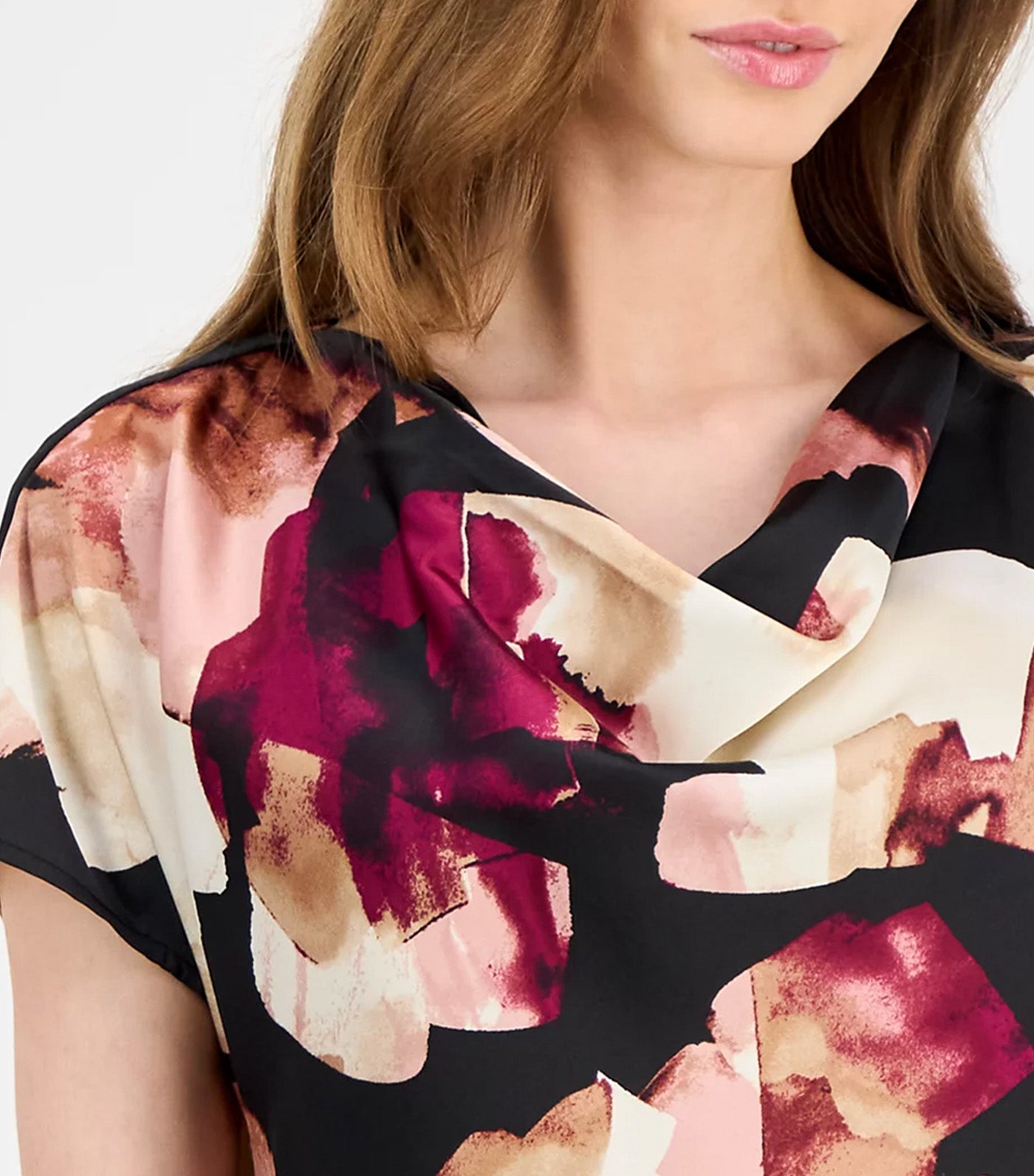 Cowl Neck Short Sleeve Blouse Multi