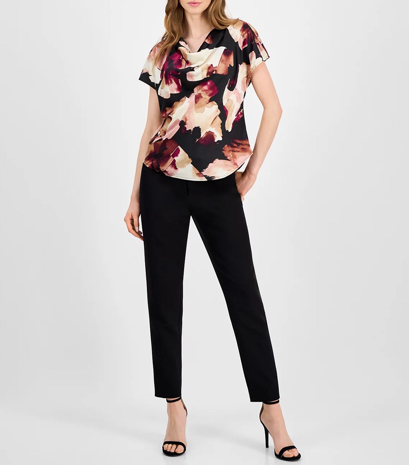 Cowl Neck Short Sleeve Blouse Multi