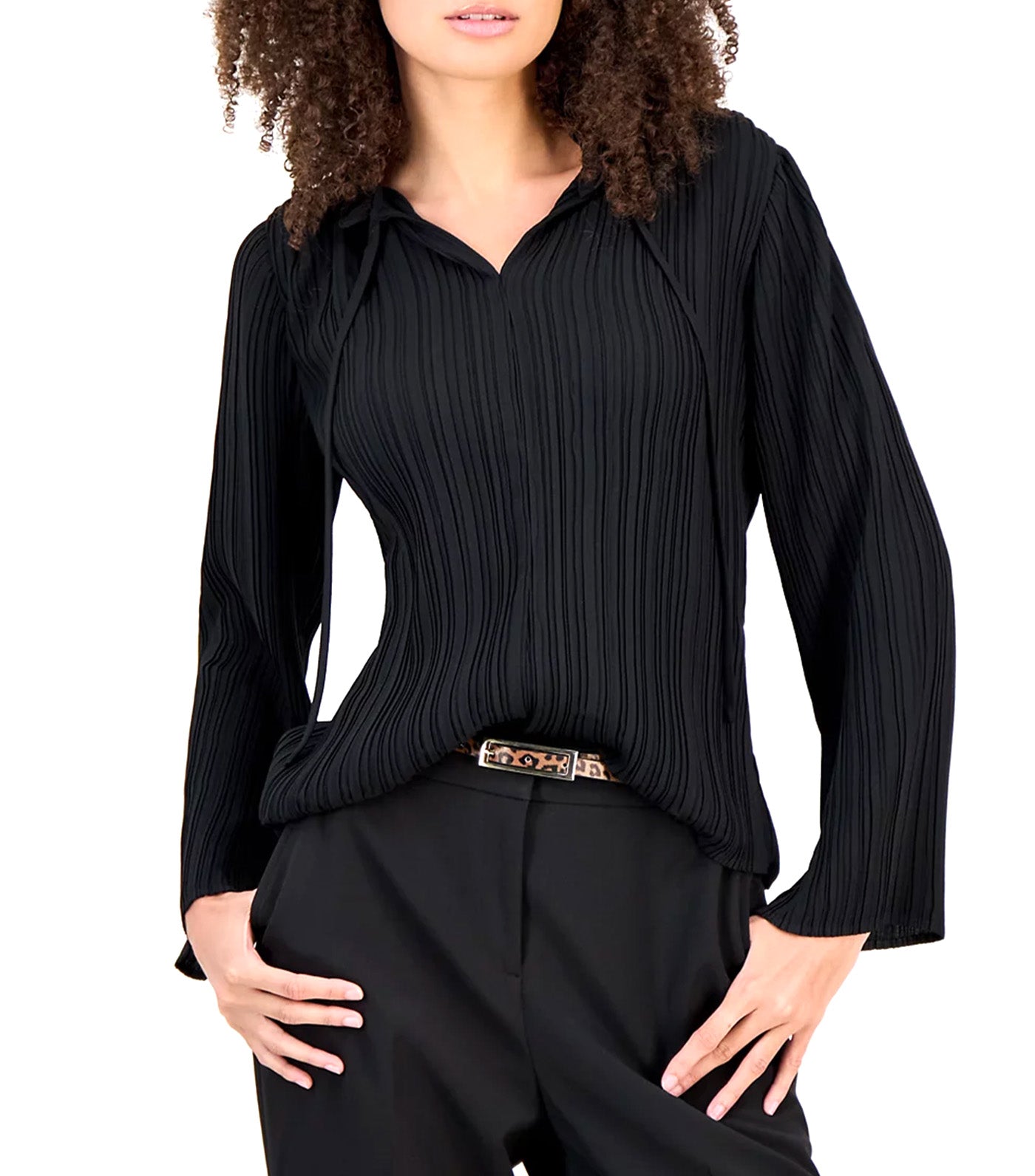 Tie Neck Pleated Top