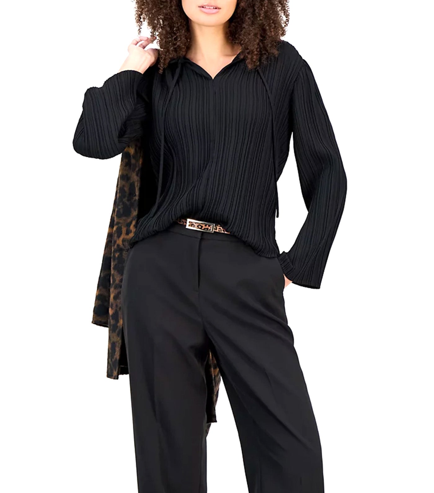 Tie Neck Pleated Top