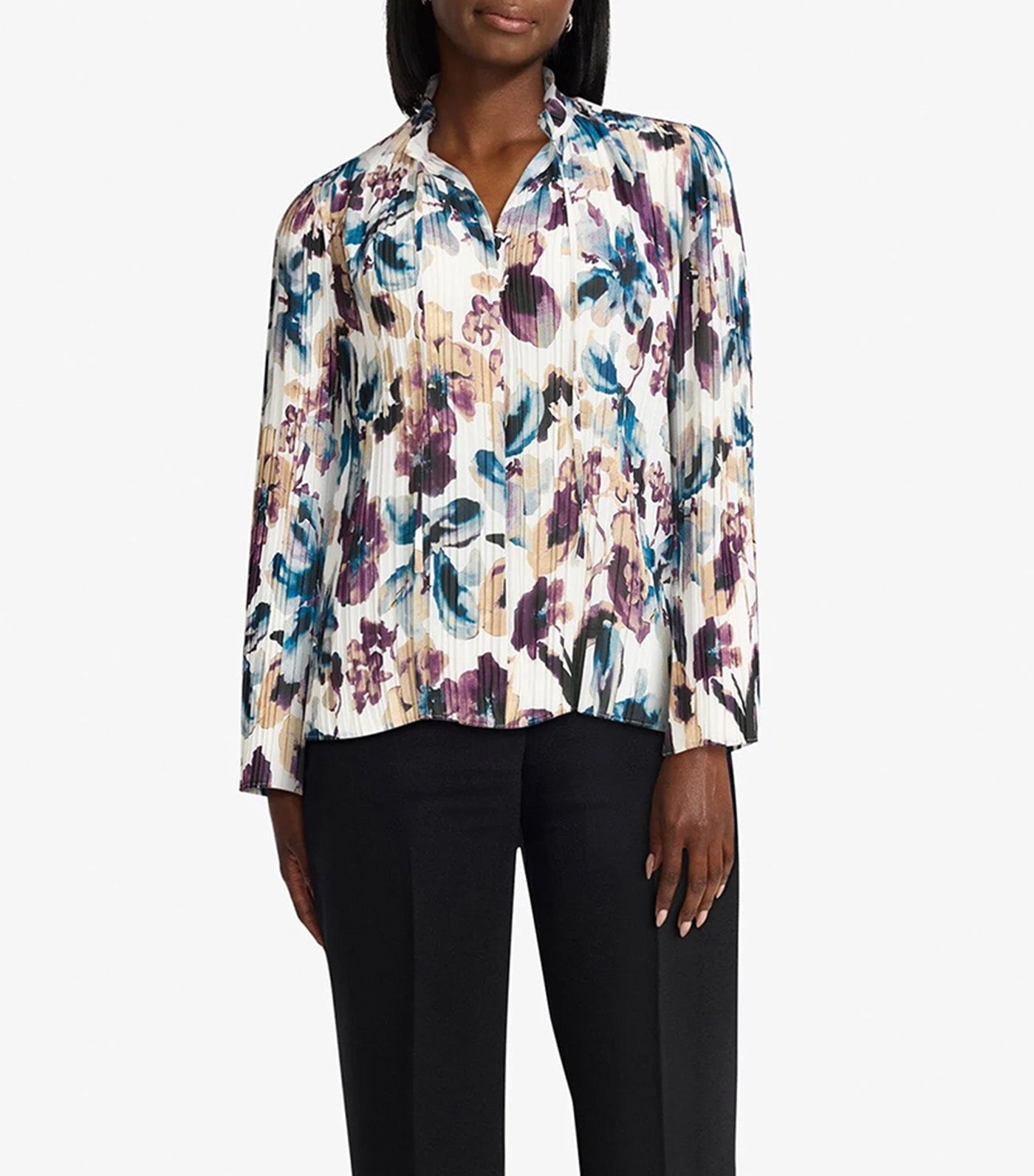 Tie Neck Pleated Top