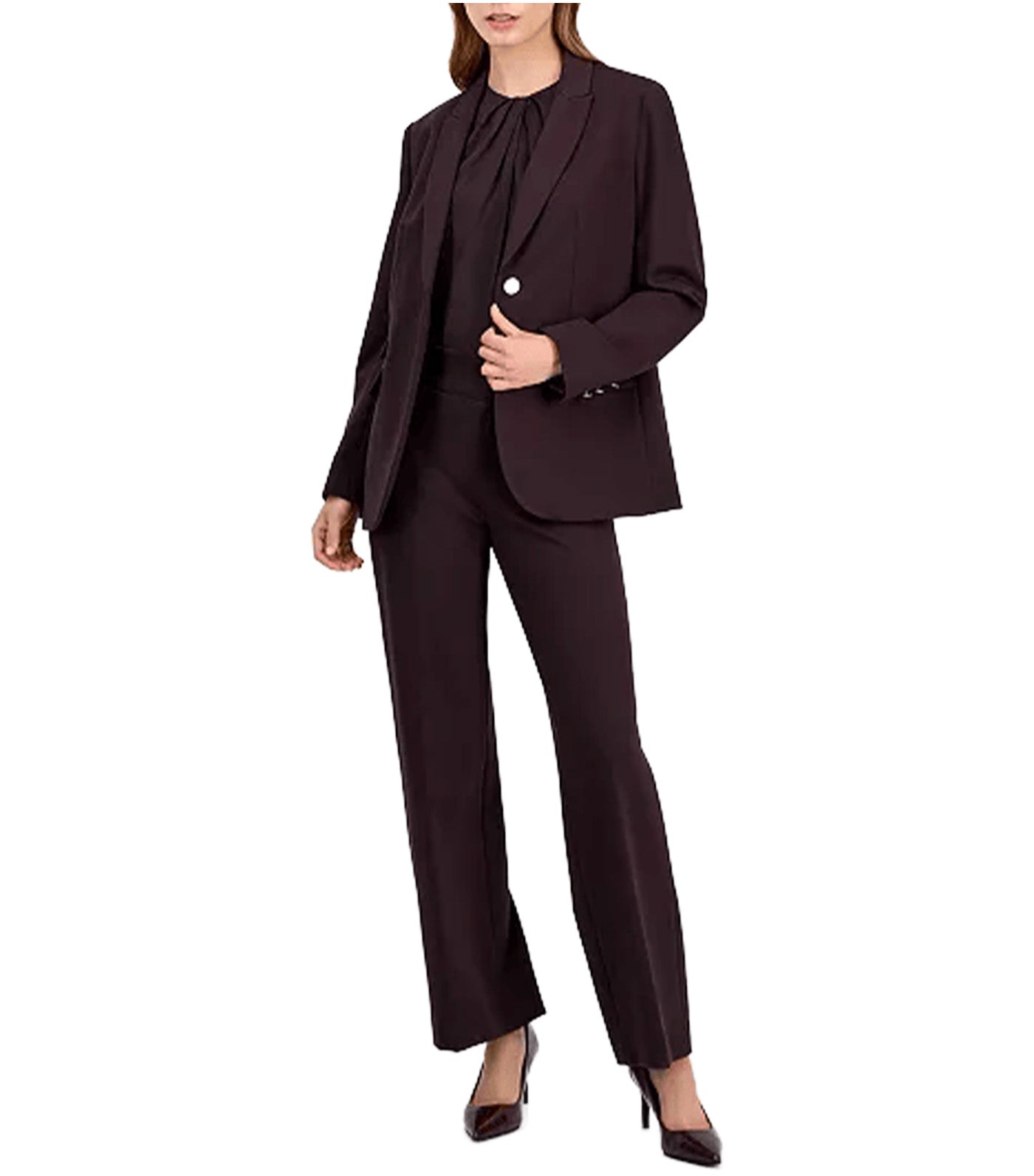 Women's Curved-Lapel Double-Pocket Blazer Dark Brown