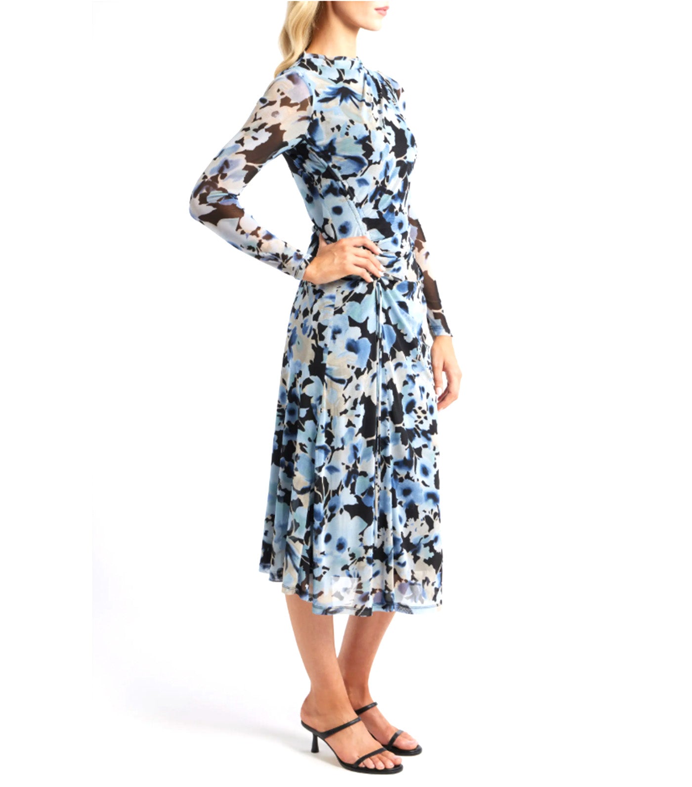 Anne Klein Ruched Long Sleeve Maxi Dress Black Multi