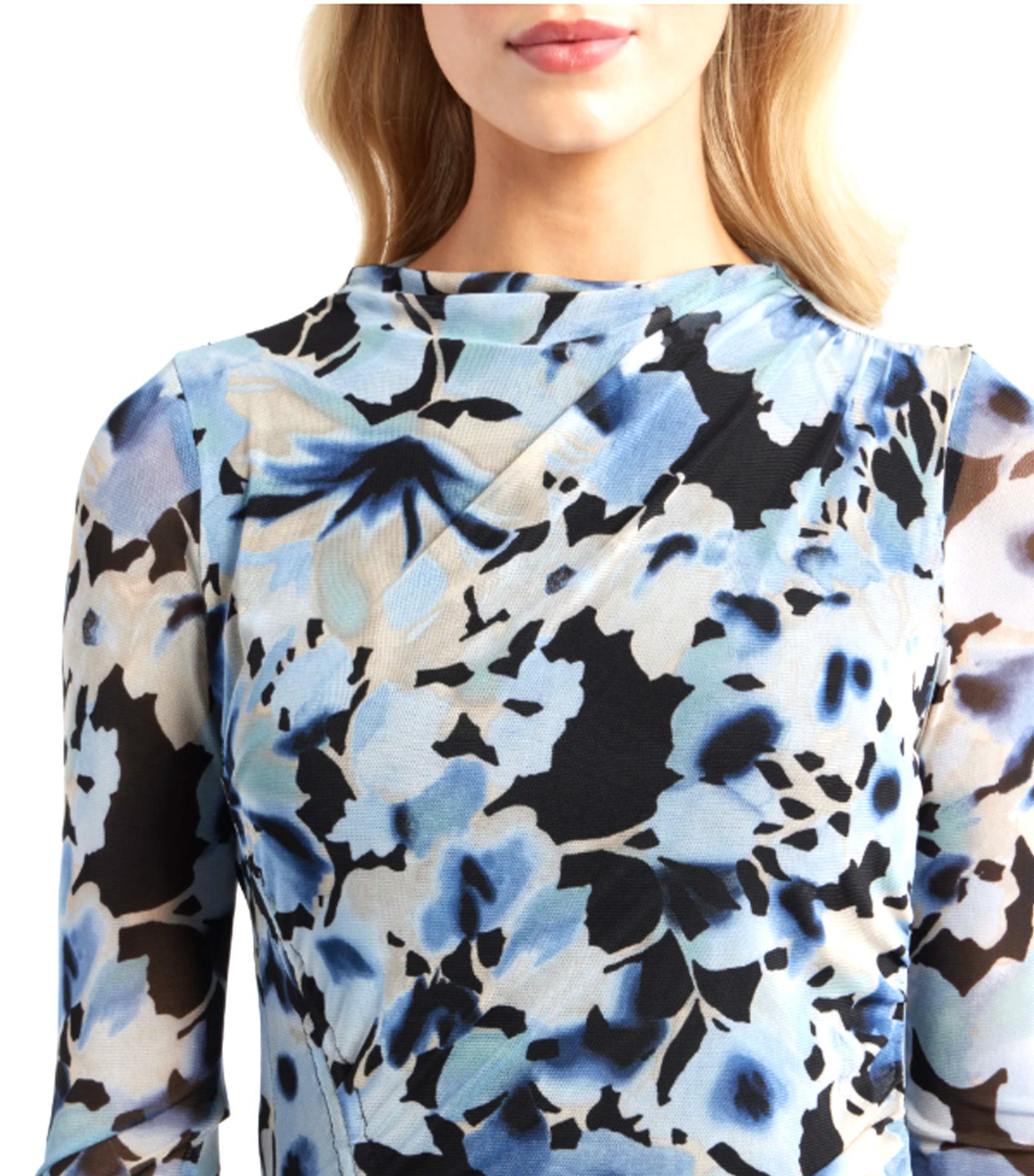 Anne Klein Ruched Long Sleeve Maxi Dress Black Multi