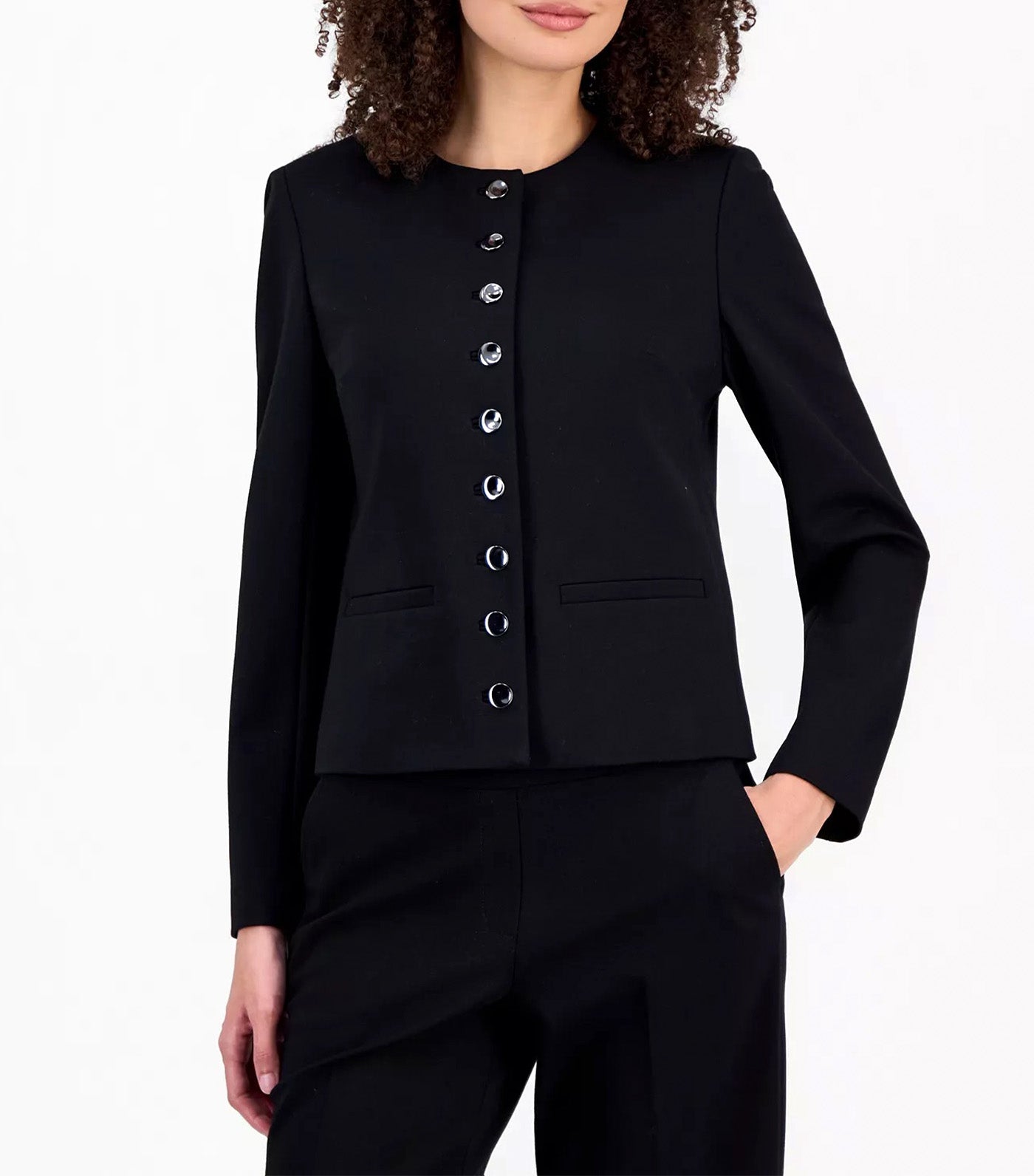 Anne Klein Women's Crewneck Button-Front Blazer Black