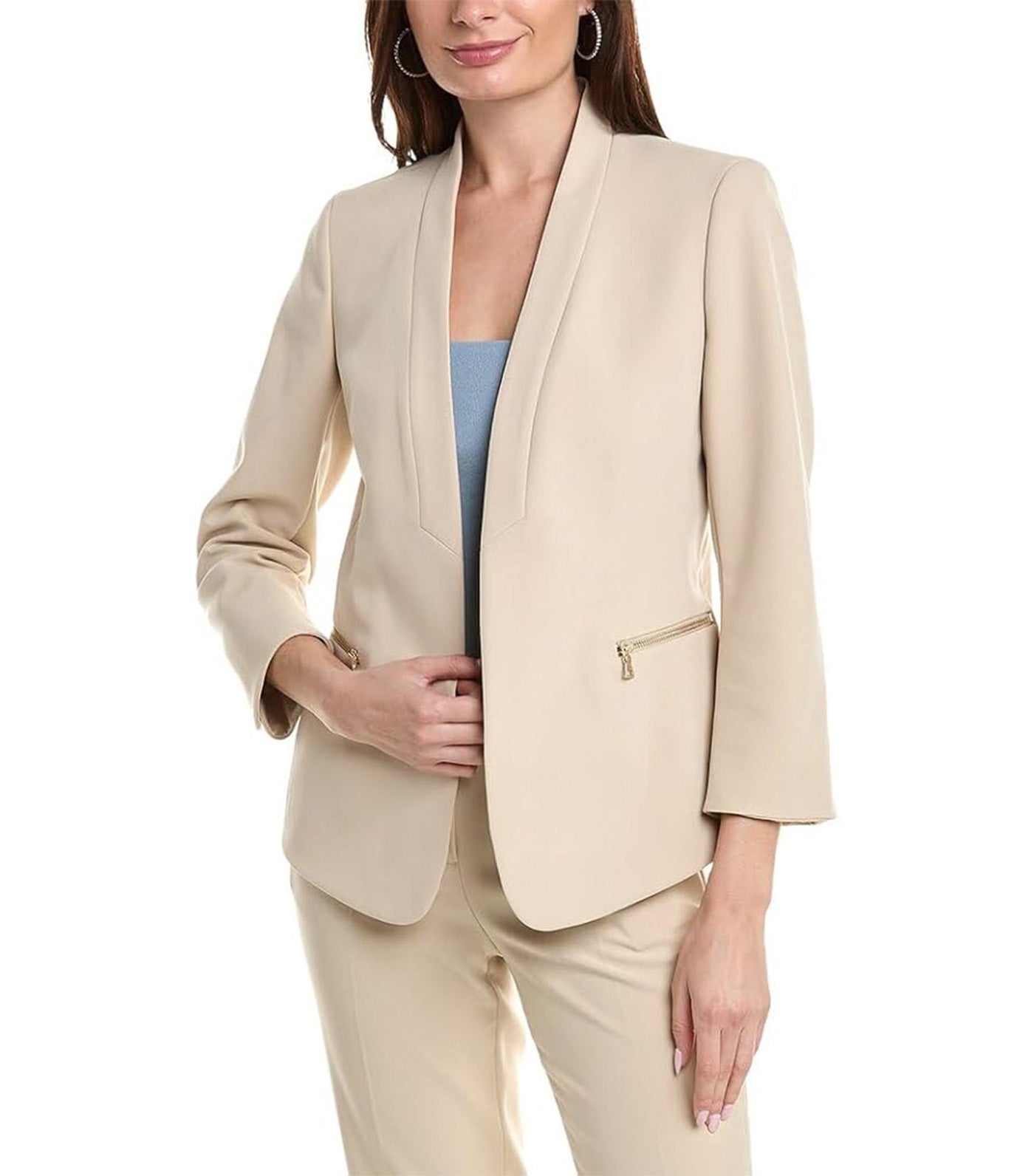 Anne Klein Women's Zipper-Pocket Cardigan Blazer Light Brown