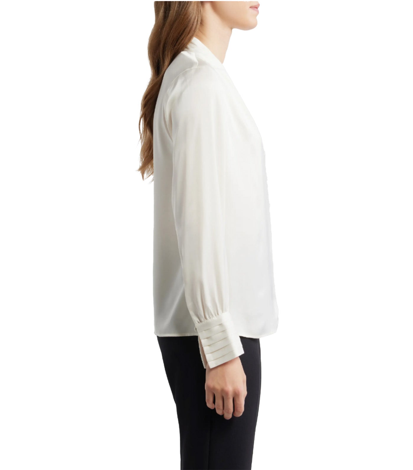 Anne Klein Pleat Front V-Neck Button-Up Shirt White