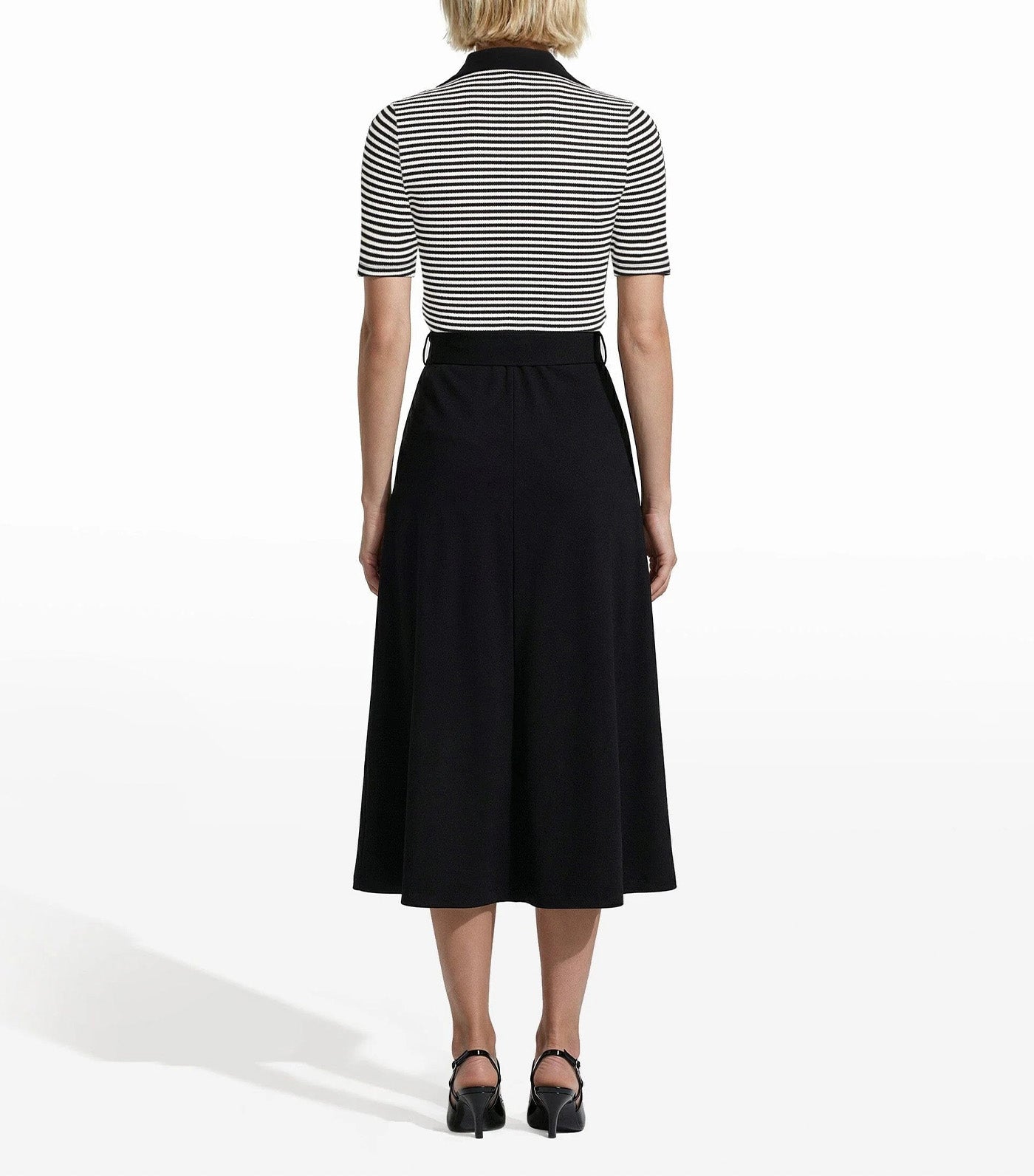 Collared Combo Midi A Line Midi Dress Black Multi