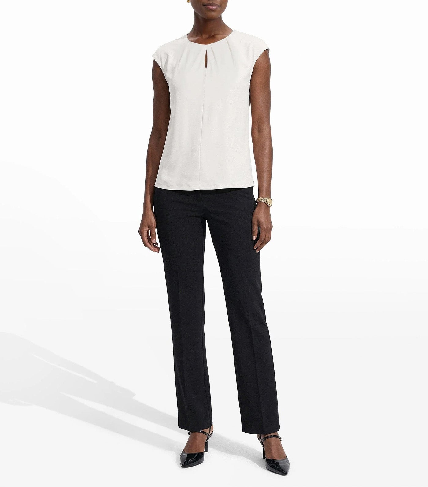 Pleated Front Top White