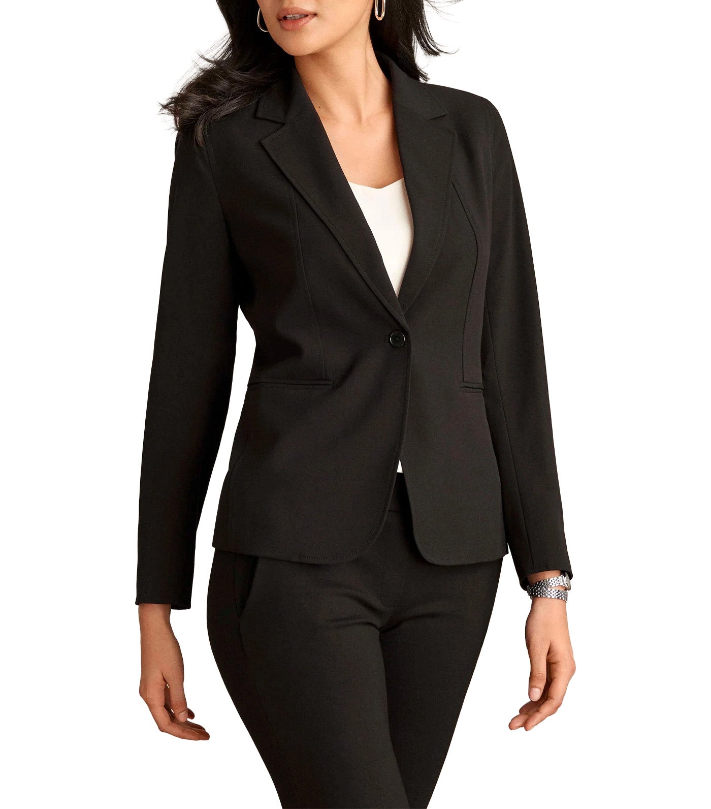 Notch Collar Blazer With Princess Seam Black