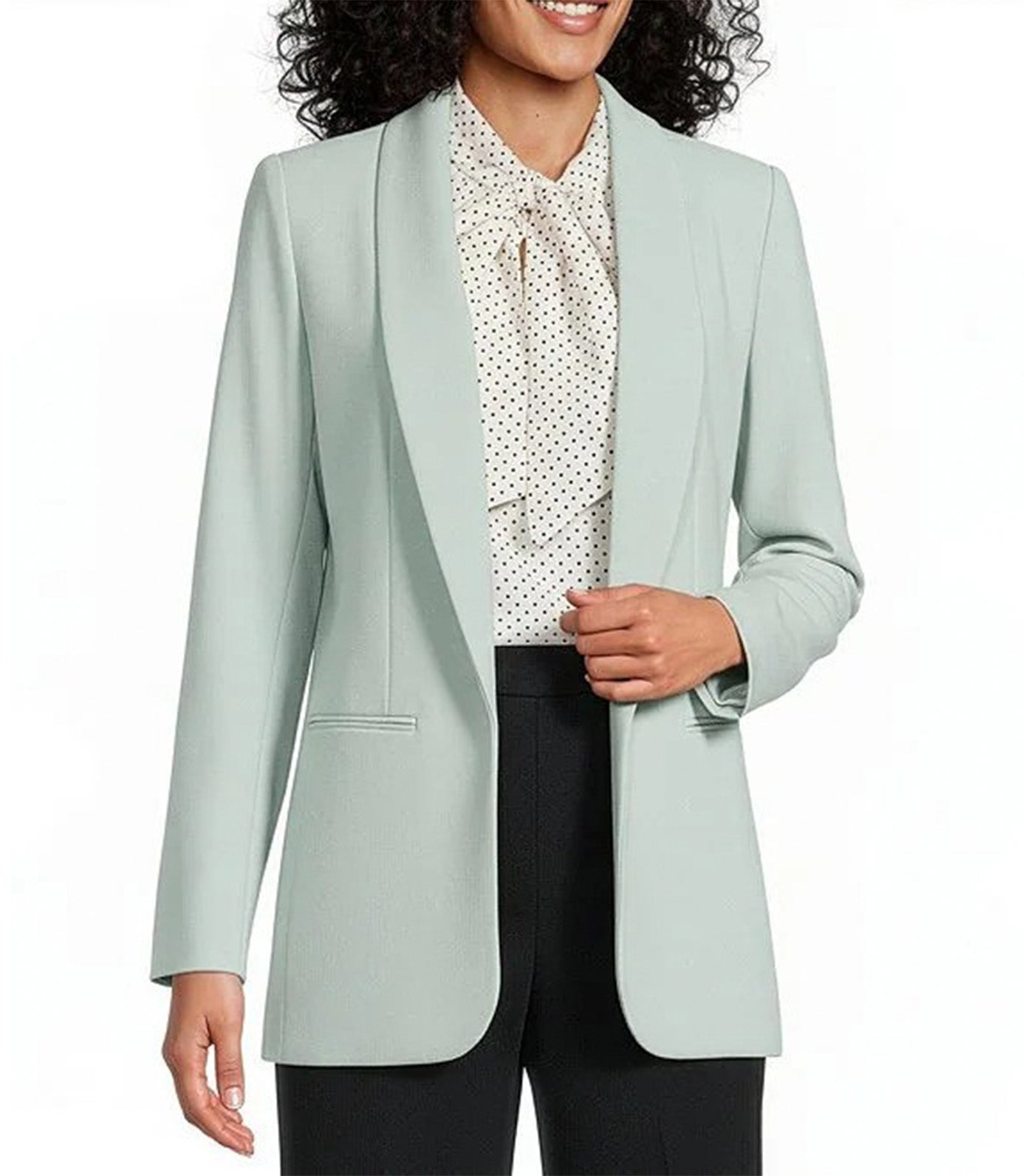 Scrunch Sleeve Open Front Jacket Light Green