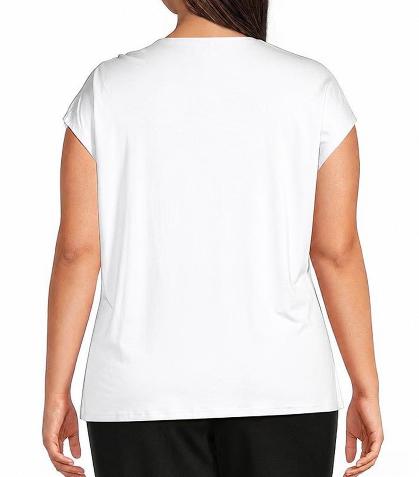 Round Neck Pleated Cap Sleeve Top White
