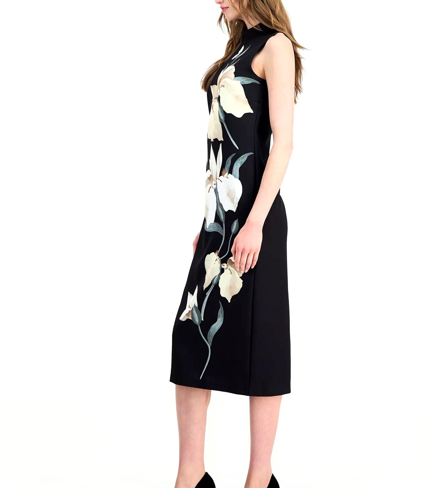 Sleeveless Mock-Neck Sheath Dres Black Multi