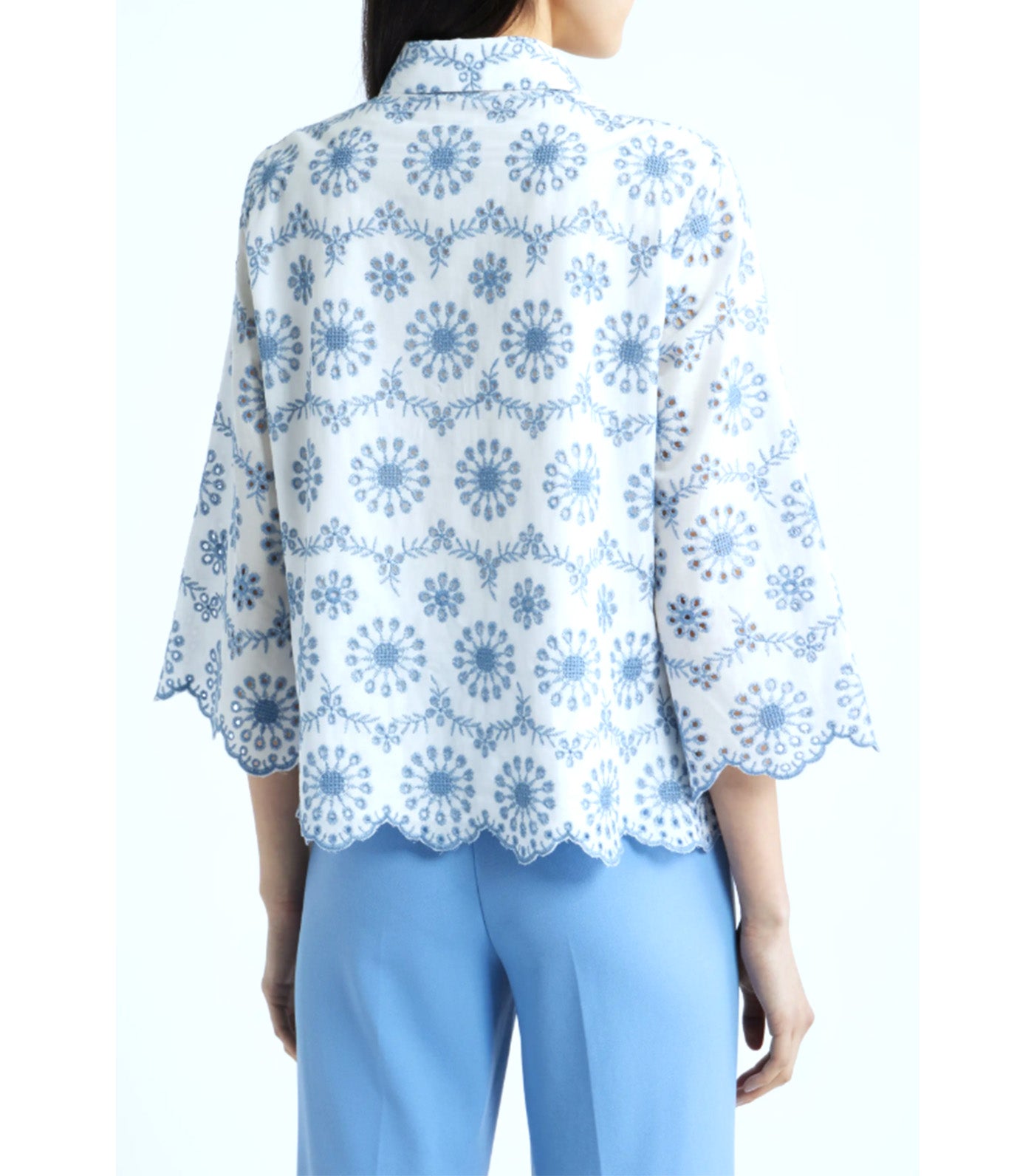 Embroidered Eyelet Cotton Button-Up Shirt White Multi