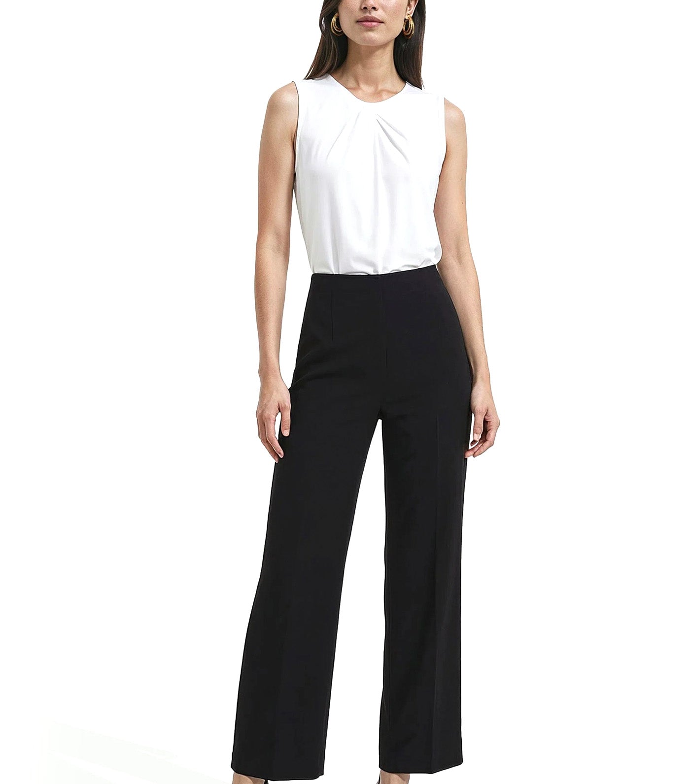 High Rise Pull-On Cropped Wide Leg Pants Black