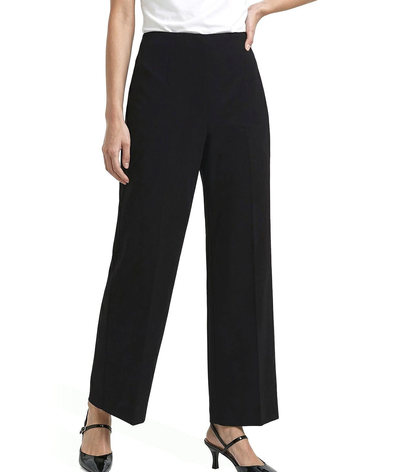 High Rise Pull-On Cropped Wide Leg Pants Black