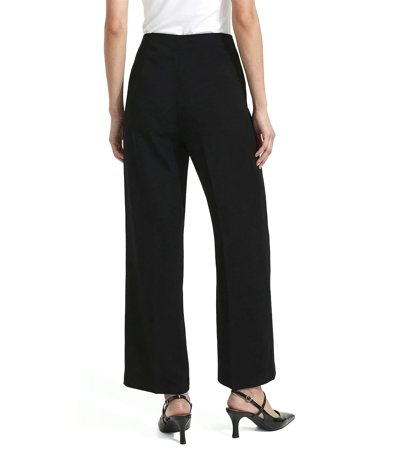 High Rise Pull-On Cropped Wide Leg Pants Black