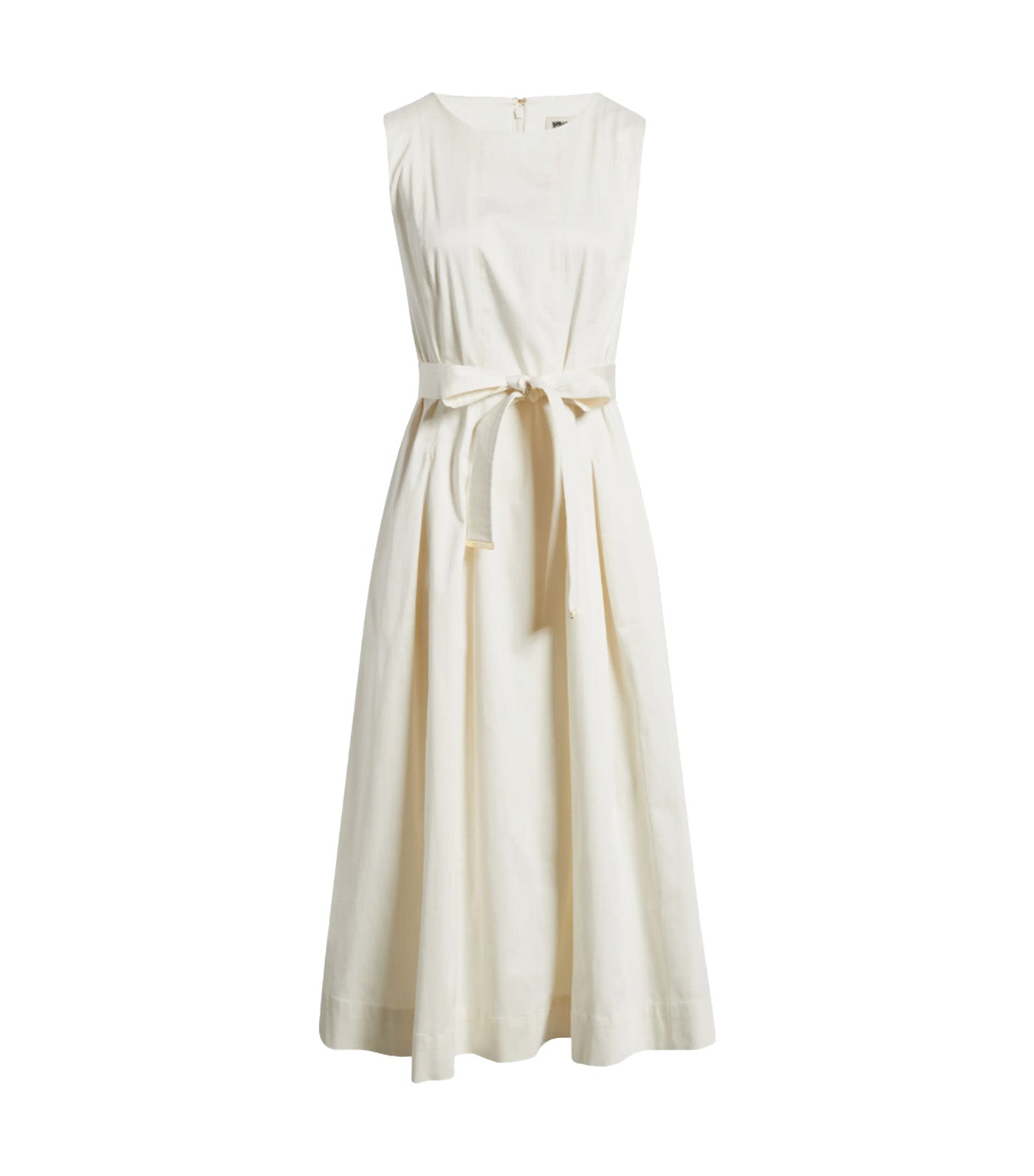 Sleeveless Stretch Cotton Midi Dress White