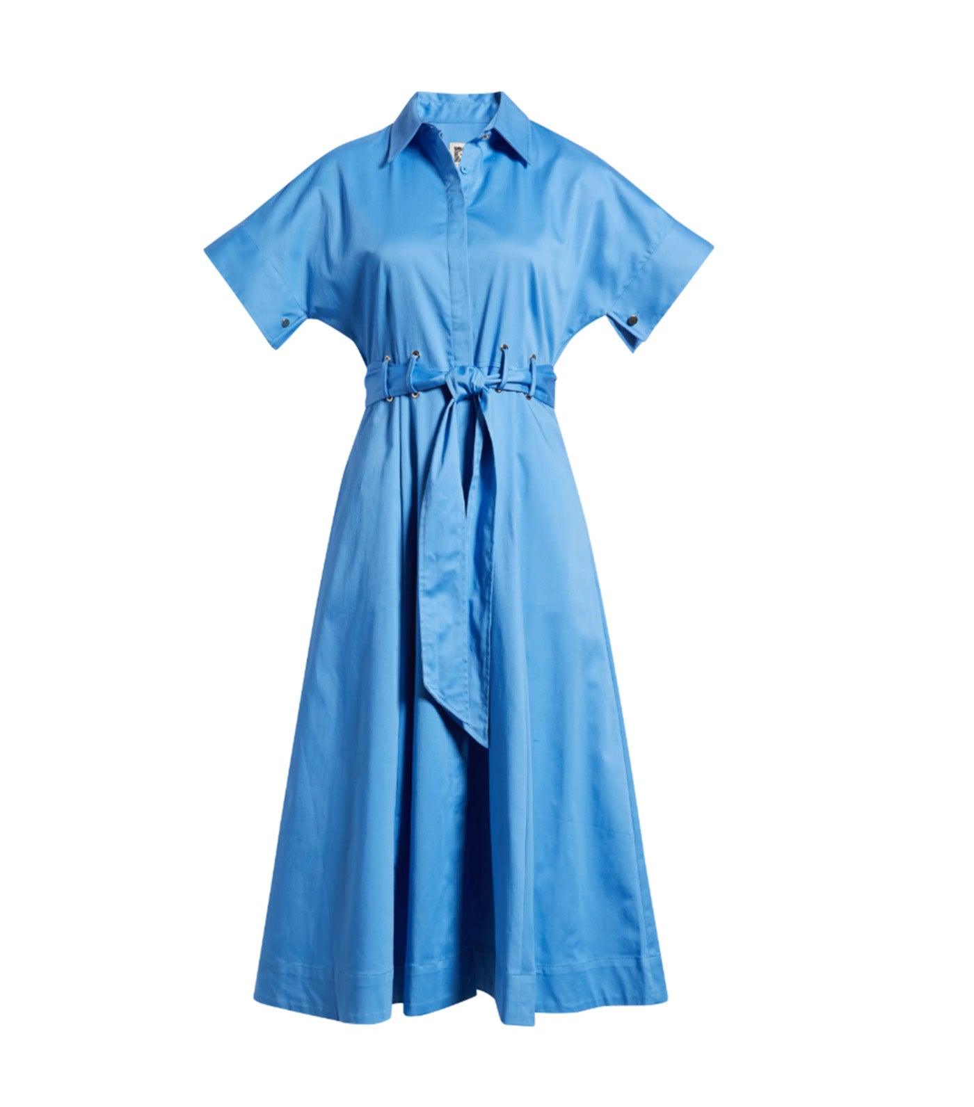 Grommet Belt Loop Midi Shirtdress Blue
