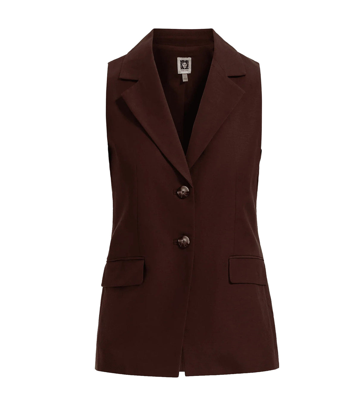 Two-Button Notch Collar Vest With Flap Pockets Dark Brown