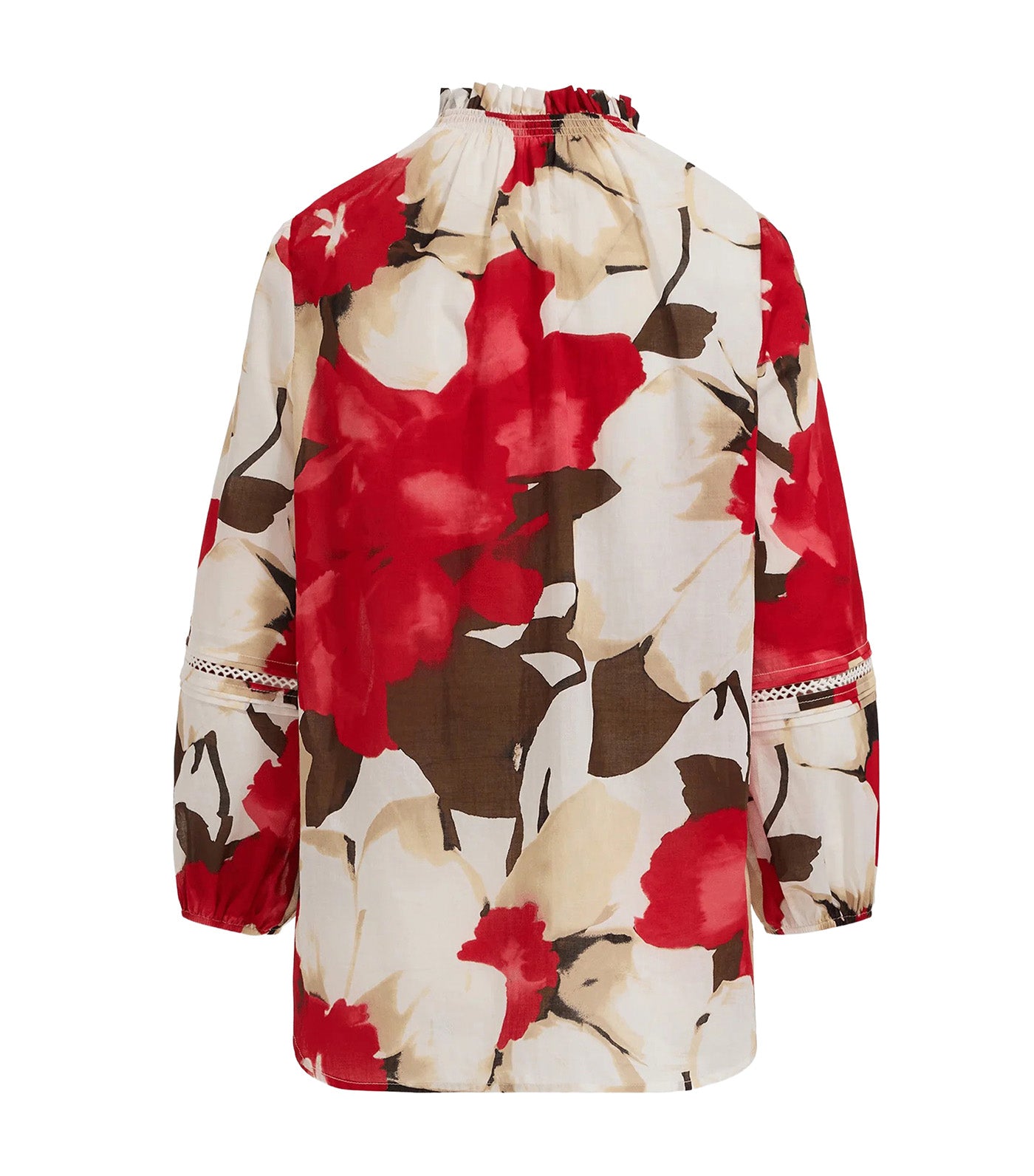 Petite Ruffle Neck Button Front Top With Detail Sleeves Multi