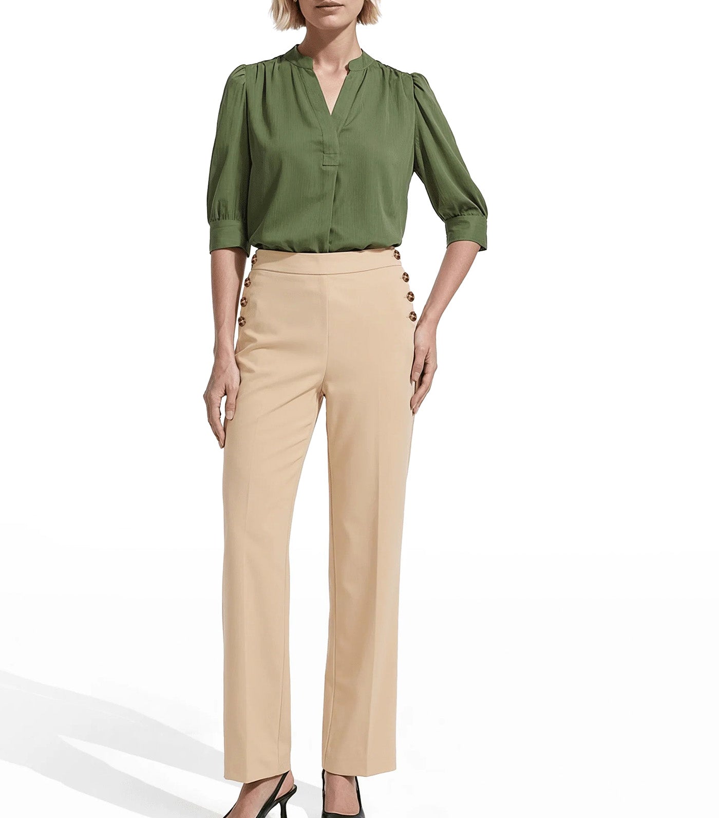 High-Rise Wide Leg Sailor Pull-On Pant Tan