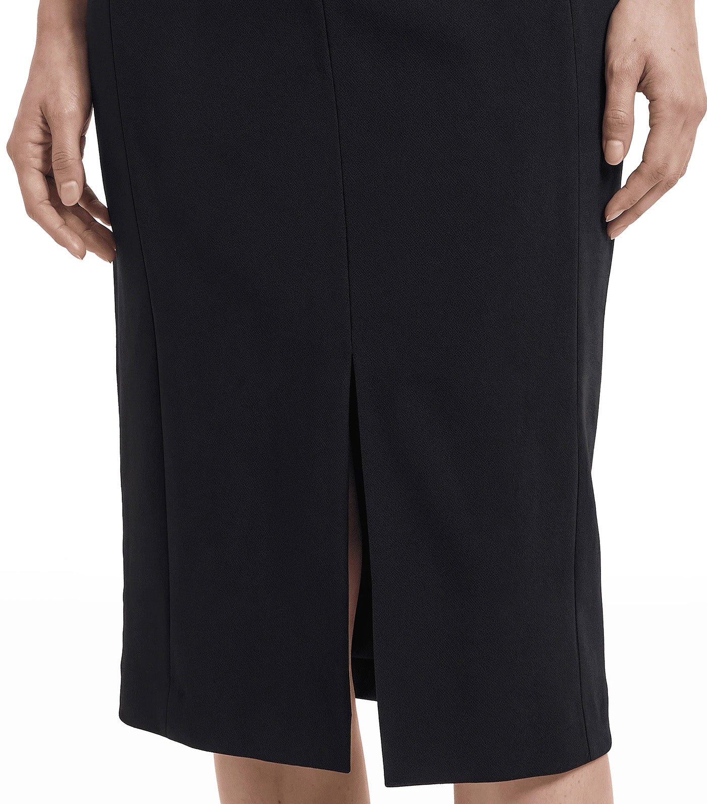 Pull-On Pencil Skirt with Front Slit Black