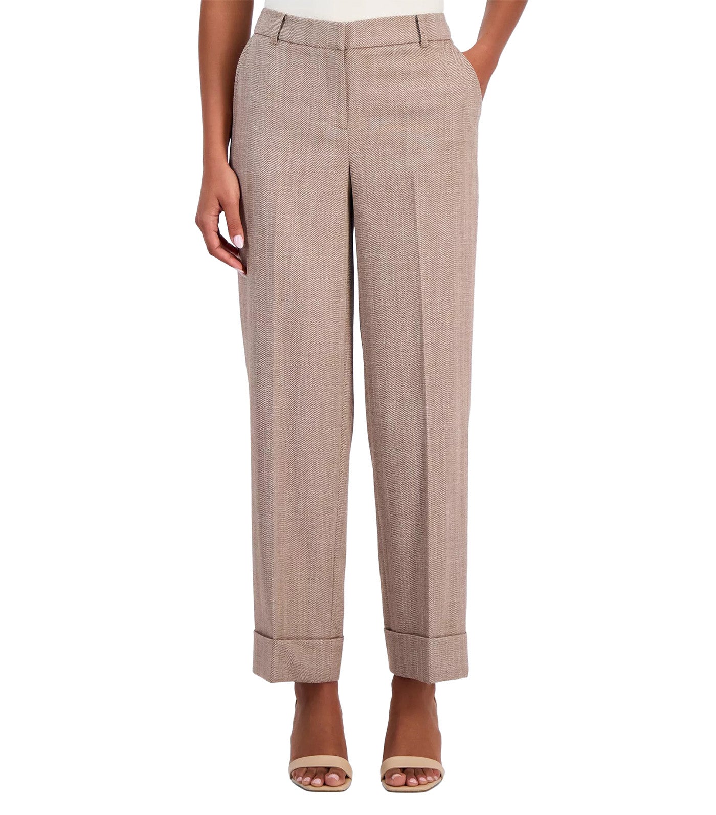 Women's High Rise Cuffed Straight-Leg Pants Brown