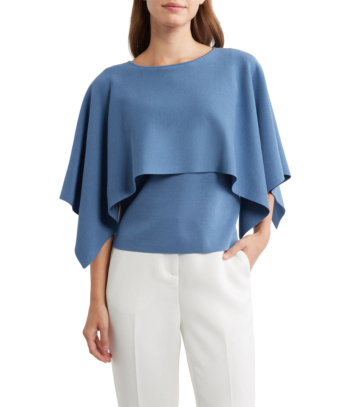 Boat Neck Sweater Cape Blue