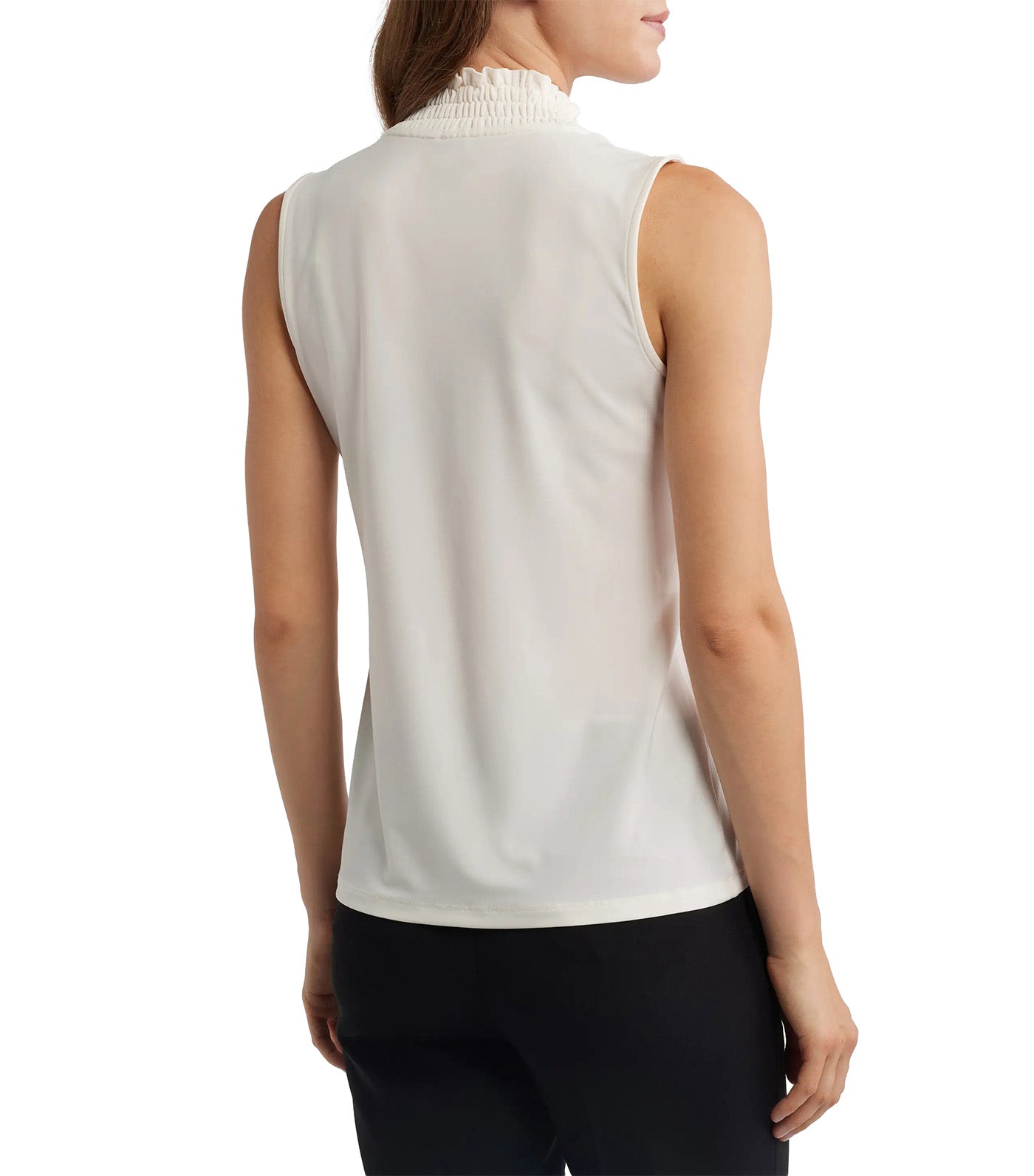 Smocked Neck Tank White