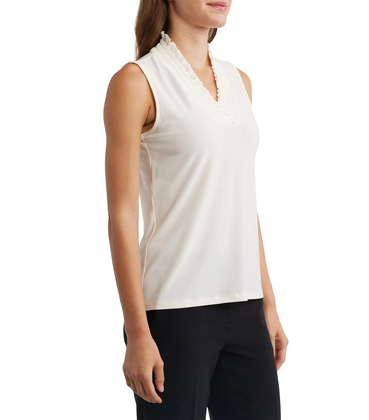 Smocked Neck Tank White