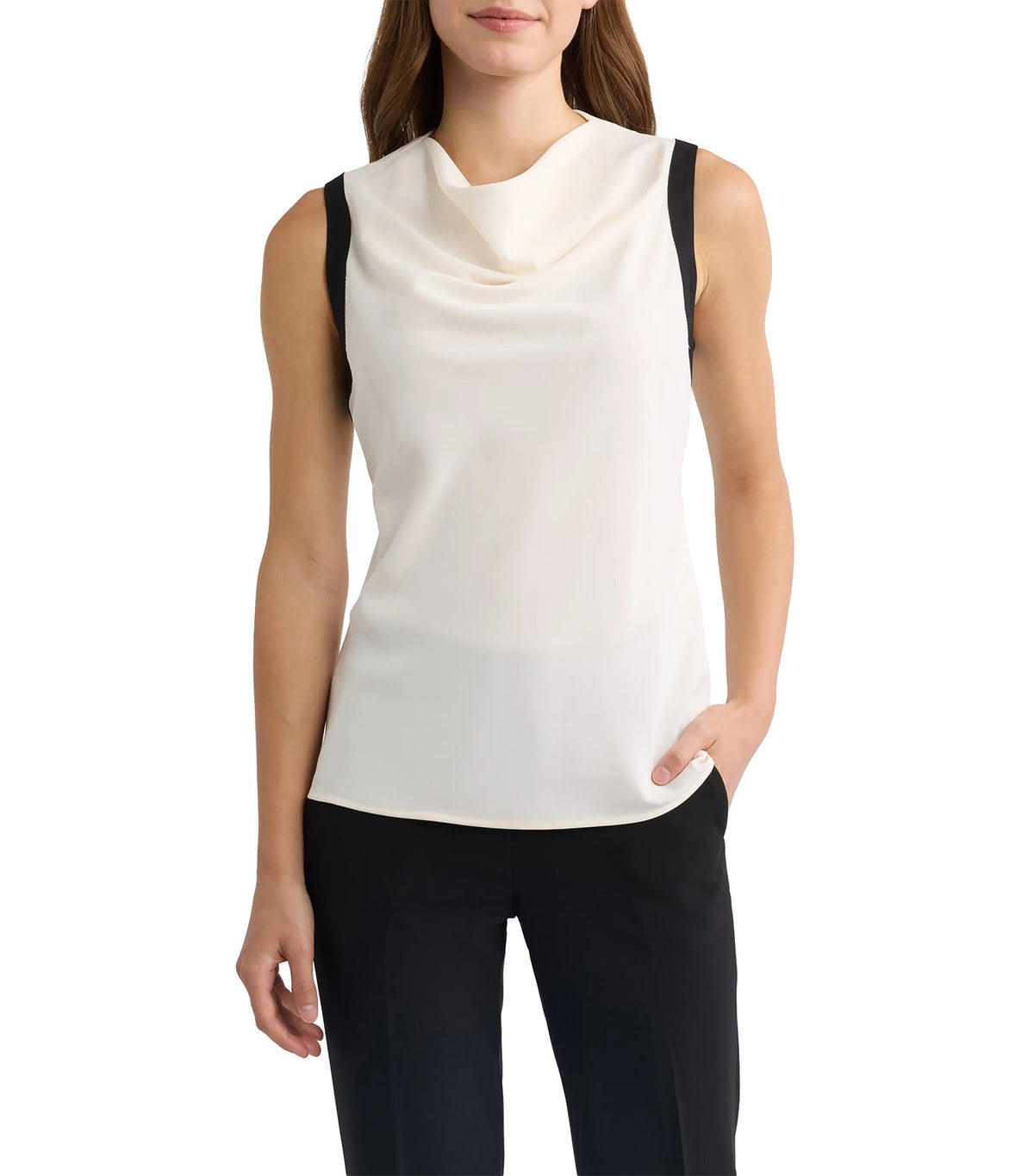 Cowl Neck Sleeveless Top White