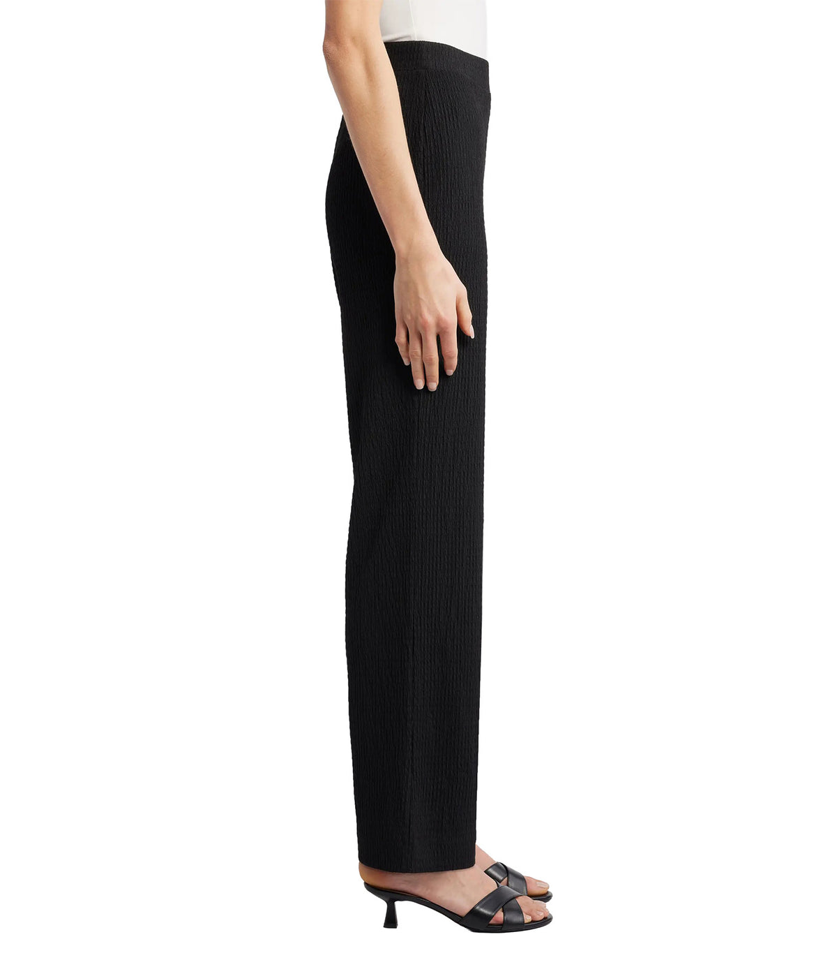 Textured Pull-On Wide Leg Trousers Black