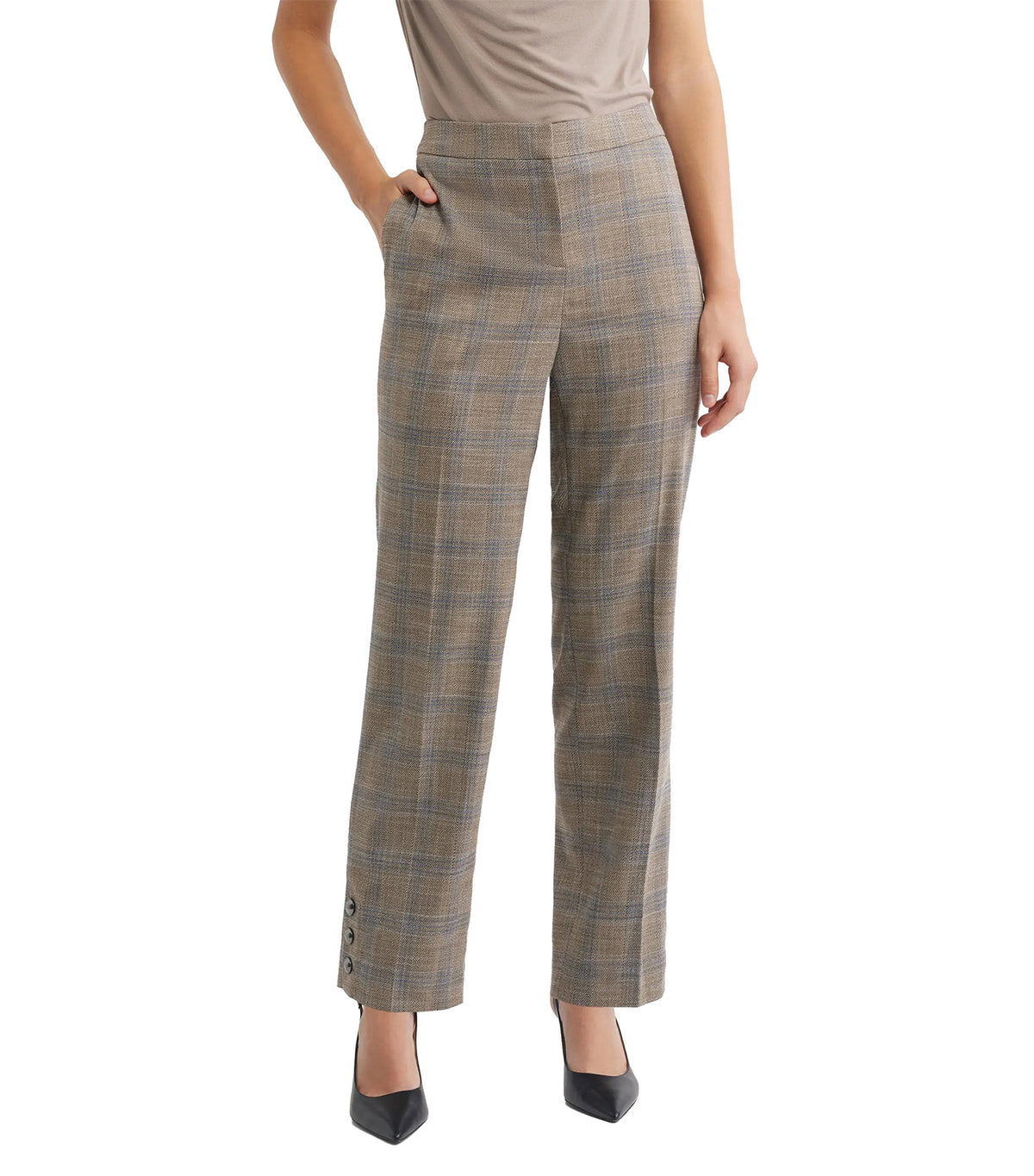 Plaid Straight Leg Ankle Pants Natural