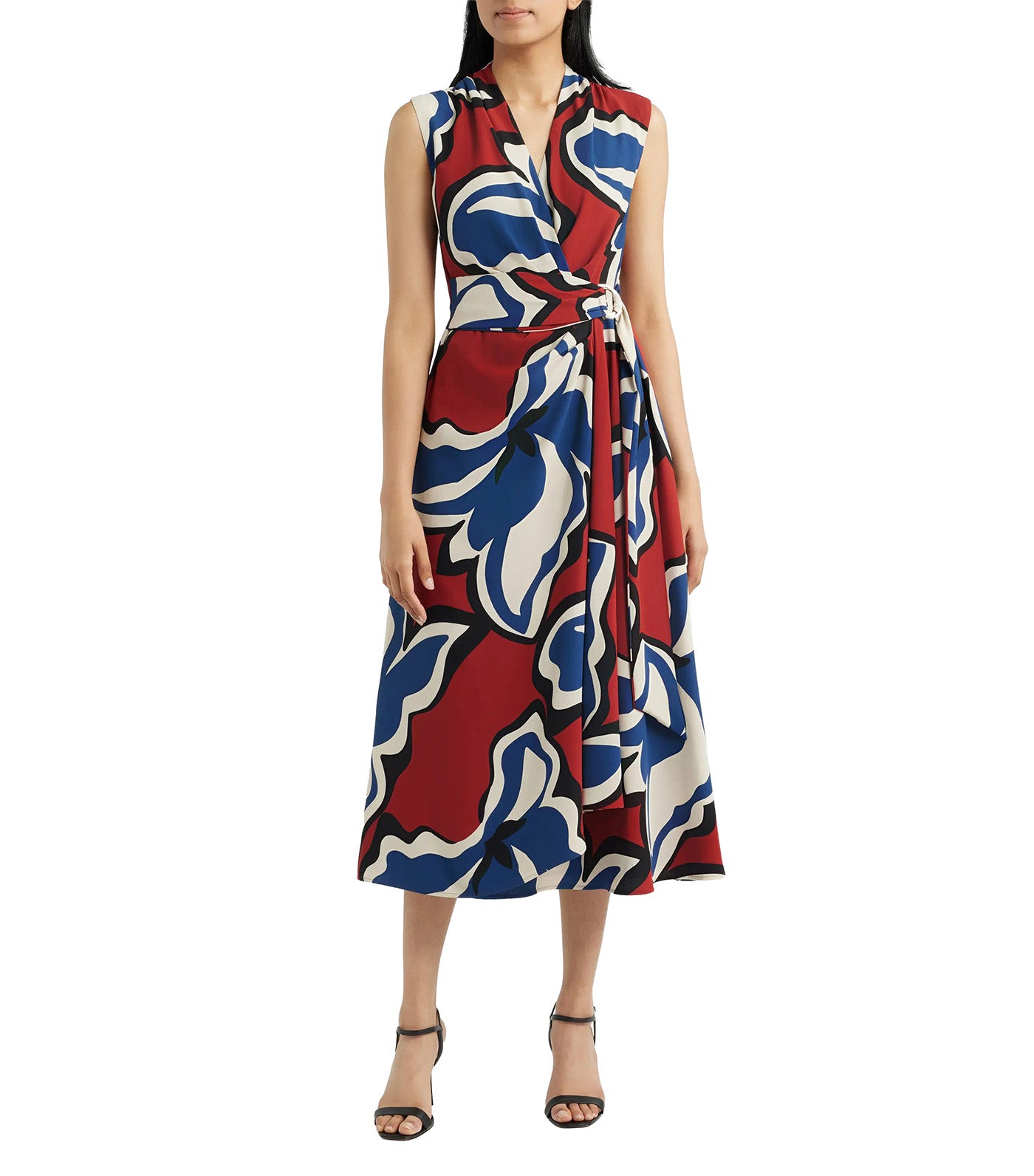 Surplice Wrap Midi Dress Rust Multi