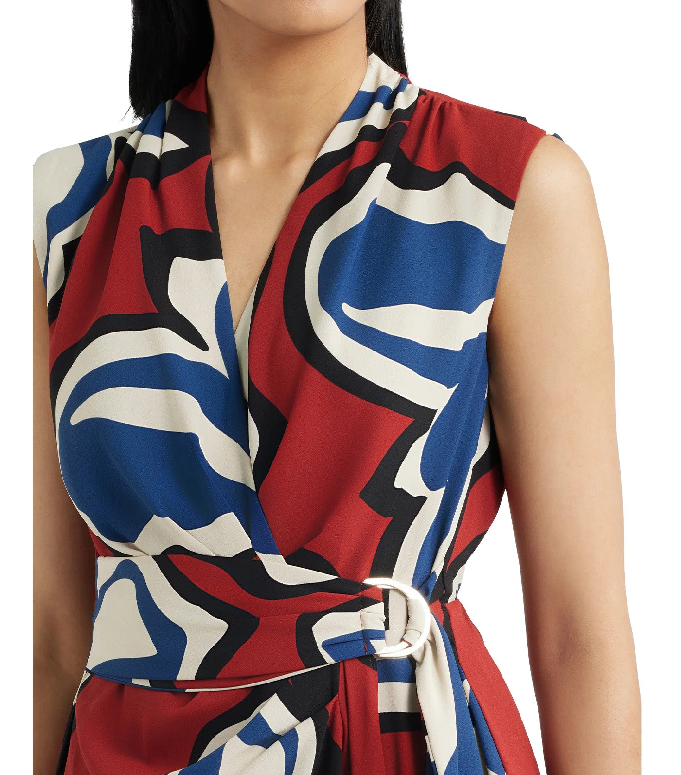 Surplice Wrap Midi Dress Rust Multi