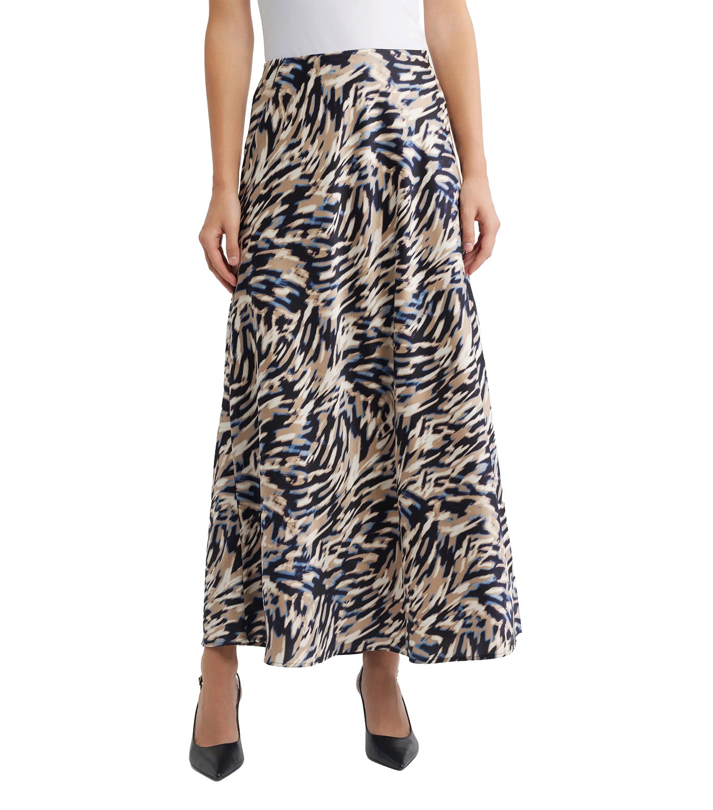 Pull-On Bias Flared Skirt Blue Multi