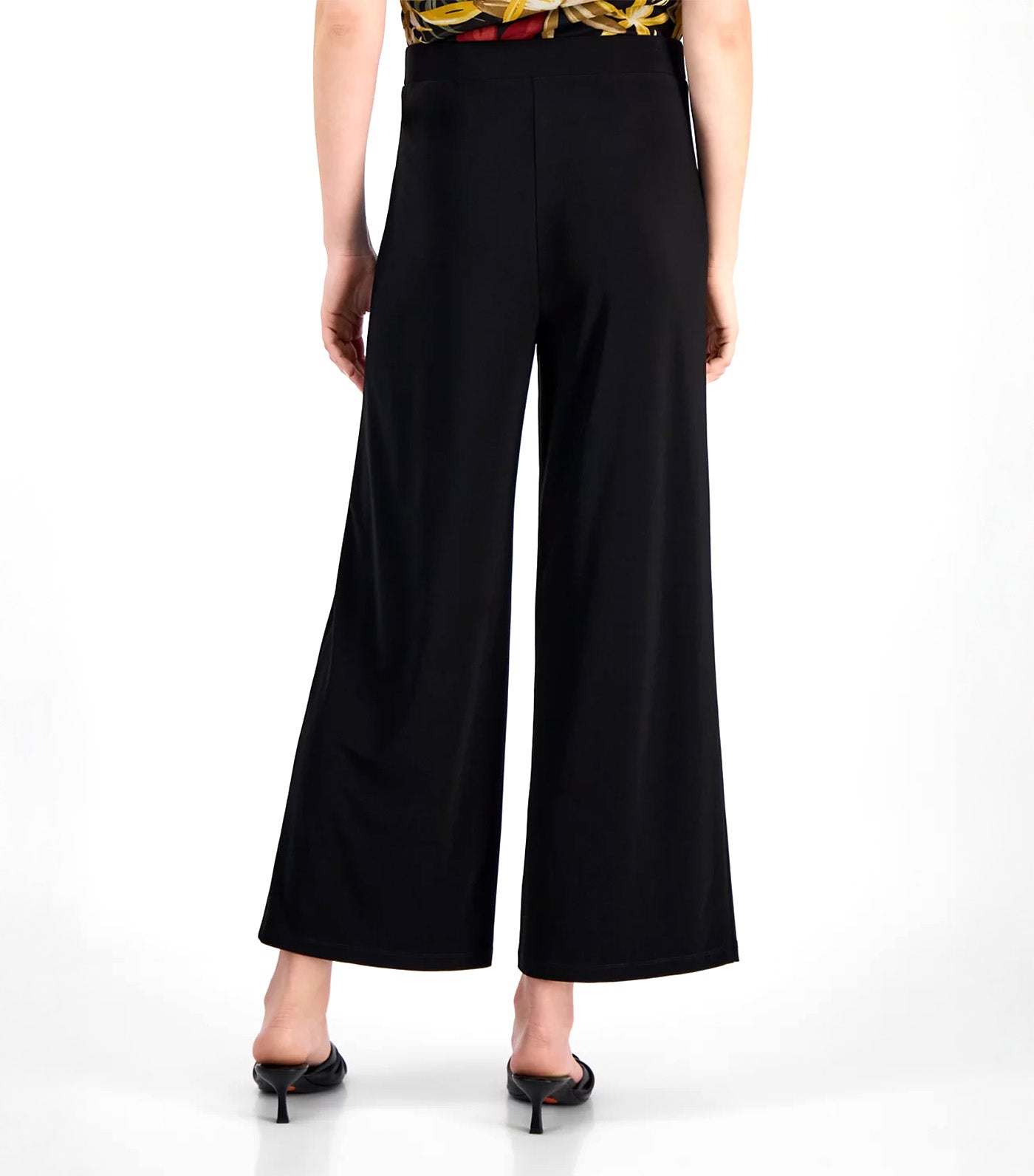 Women's Solid Cropped Pull-On Palazzo Pants Black