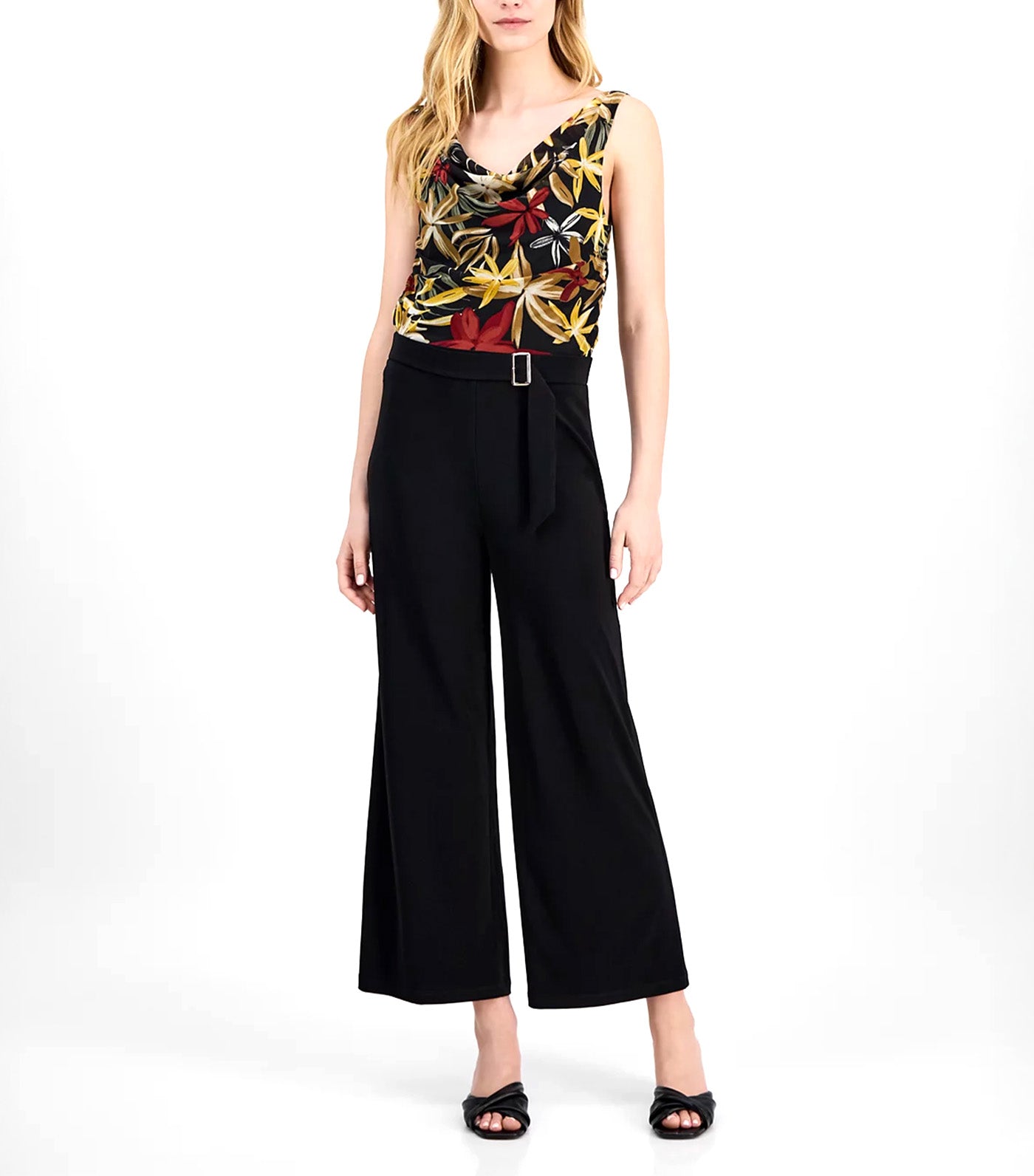 Women's Solid Cropped Pull-On Palazzo Pants Black