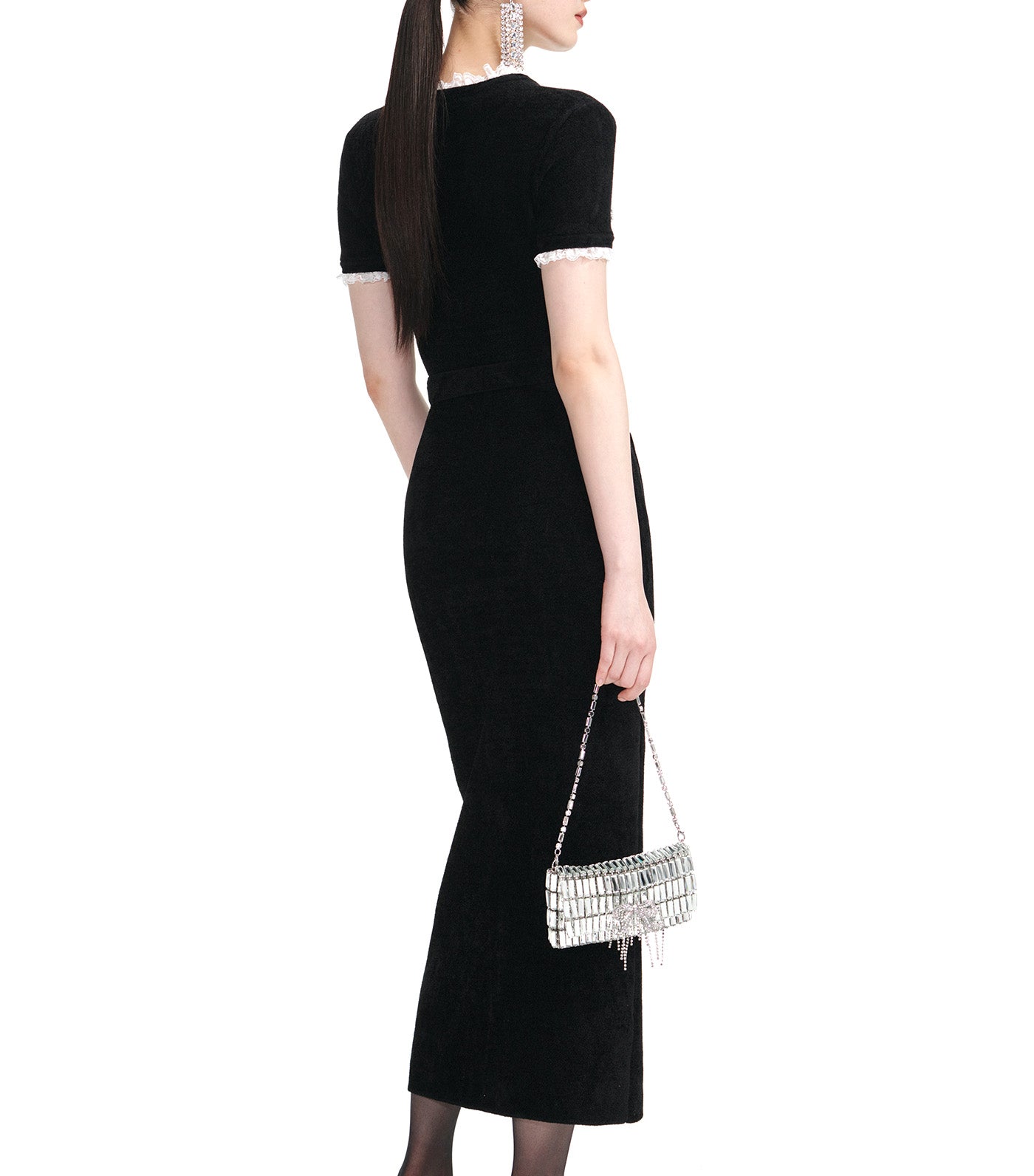 Chenille Knit Midi Dress Black
