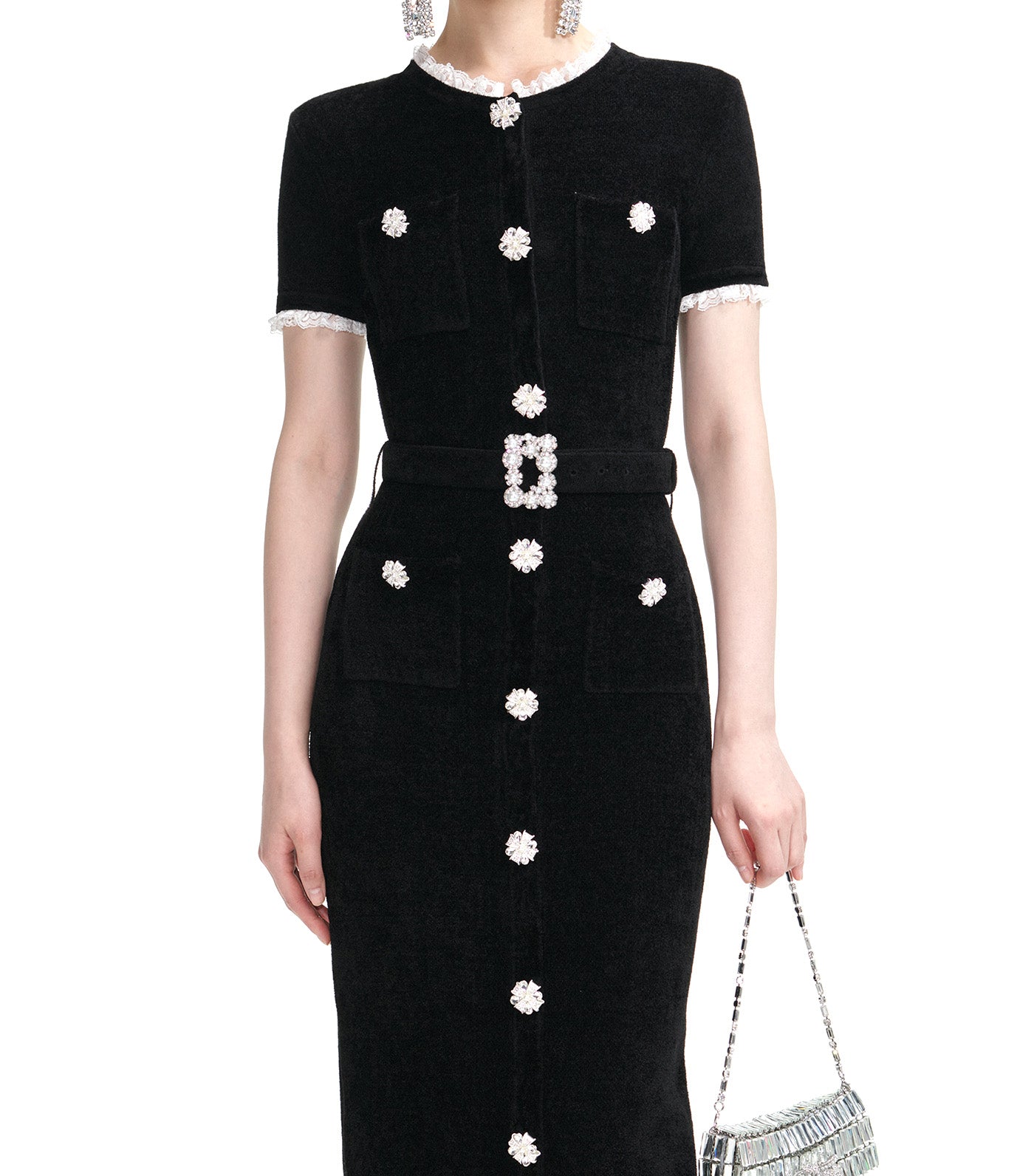 Chenille Knit Midi Dress Black