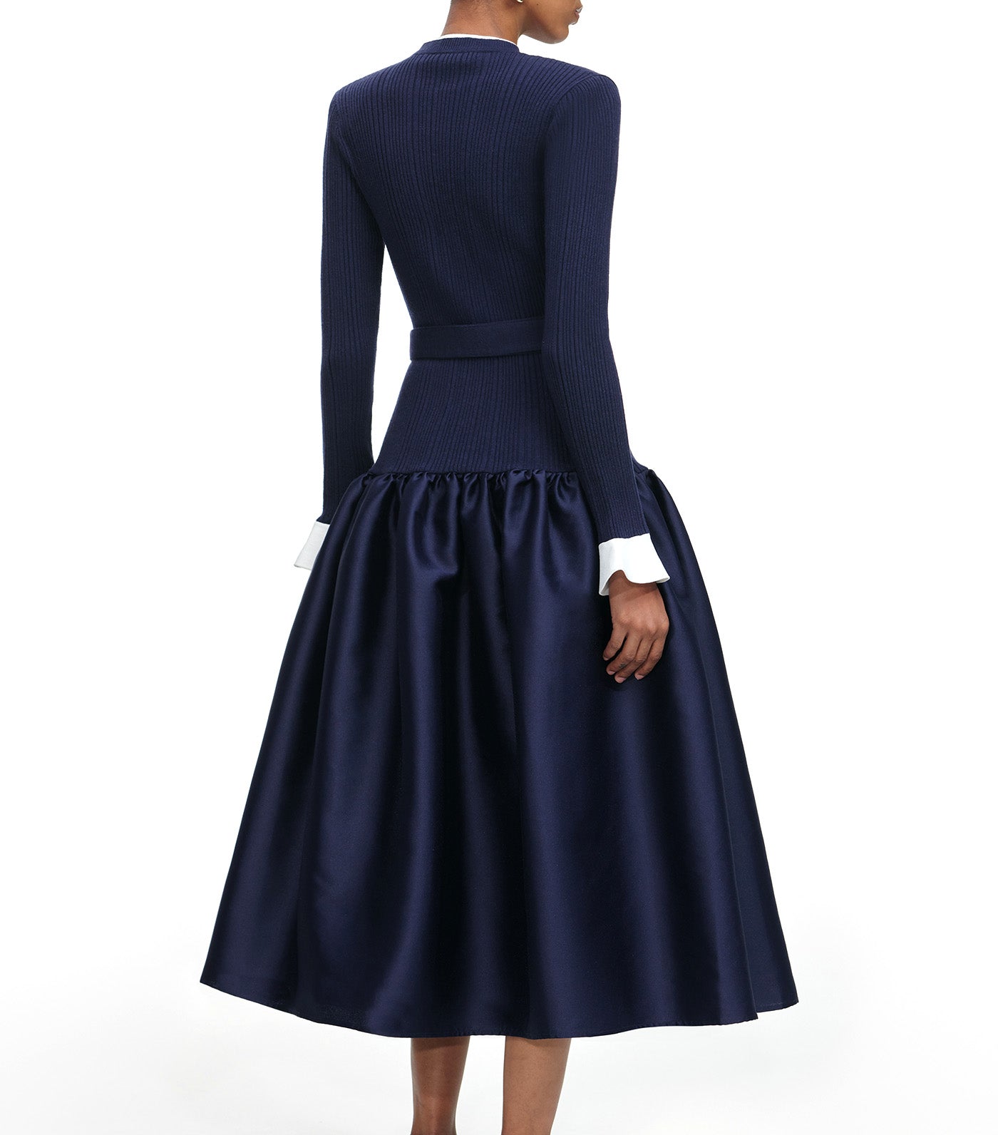 Knit Taffeta Midi Dress Navy