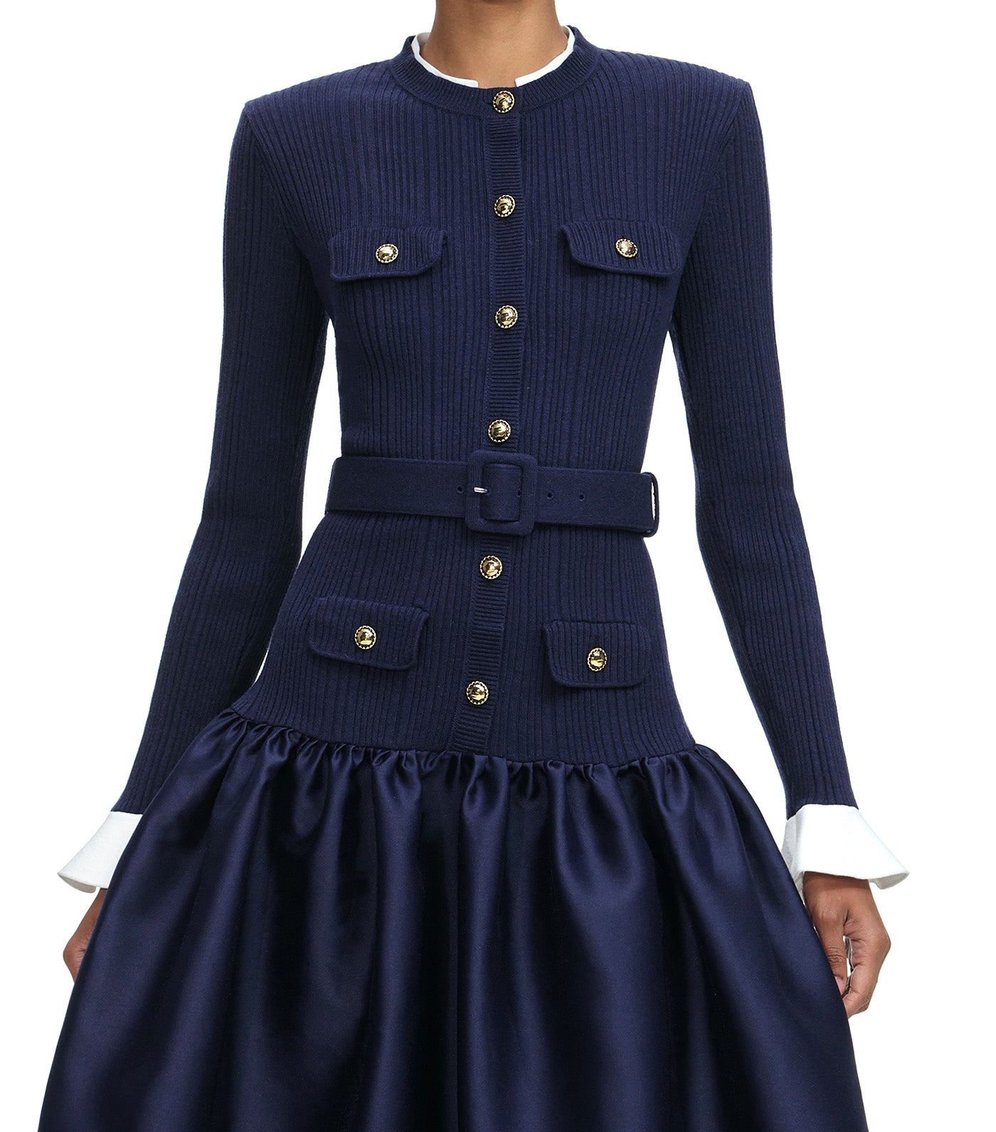 Knit Taffeta Midi Dress Navy