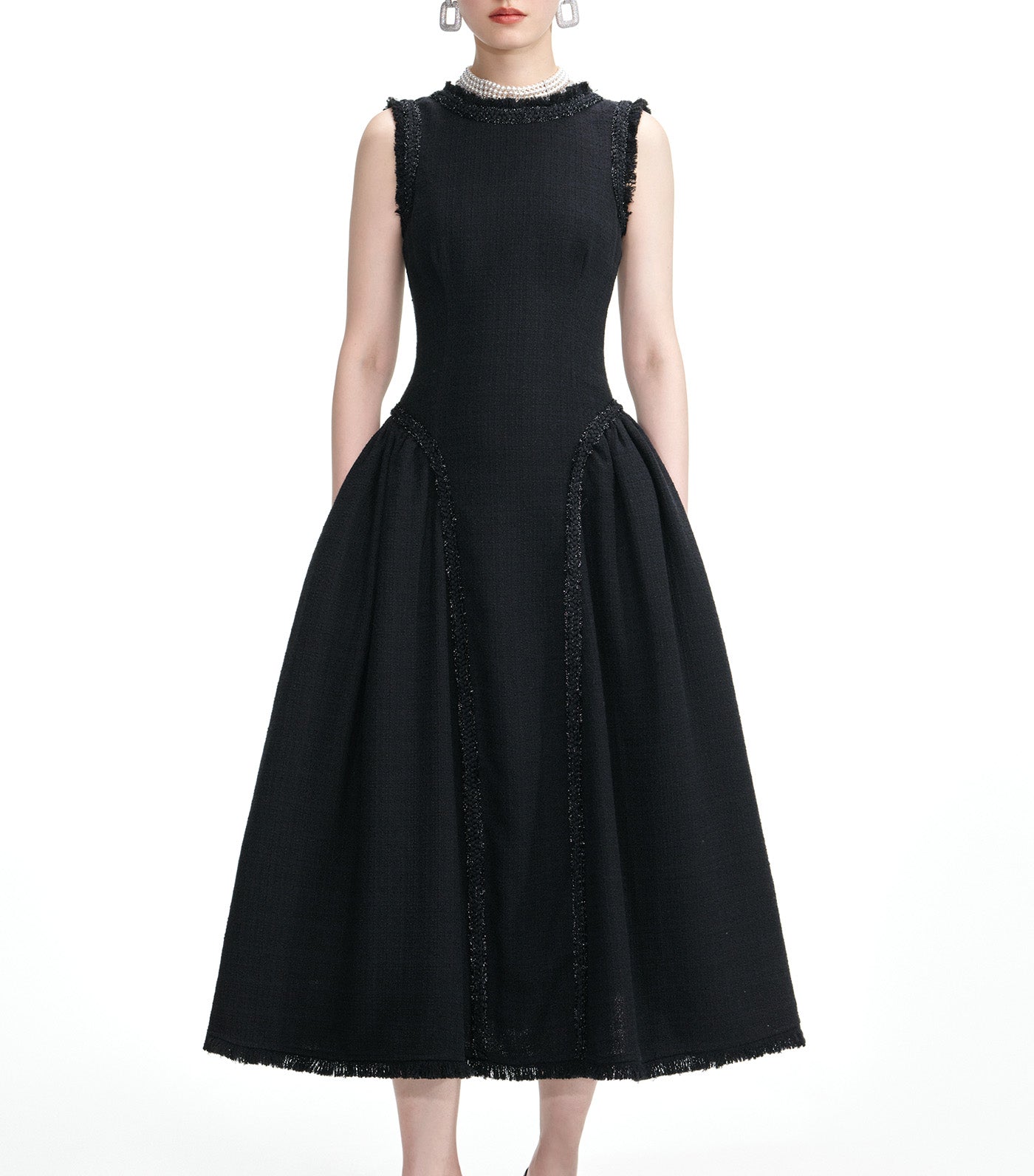 Boucle Sleeveless Midi Dress Black