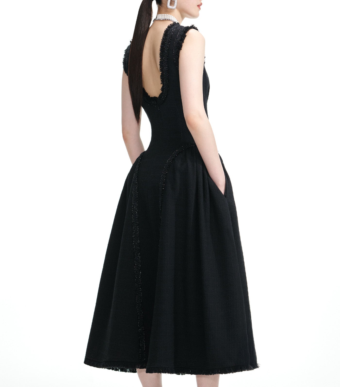 Boucle Sleeveless Midi Dress Black