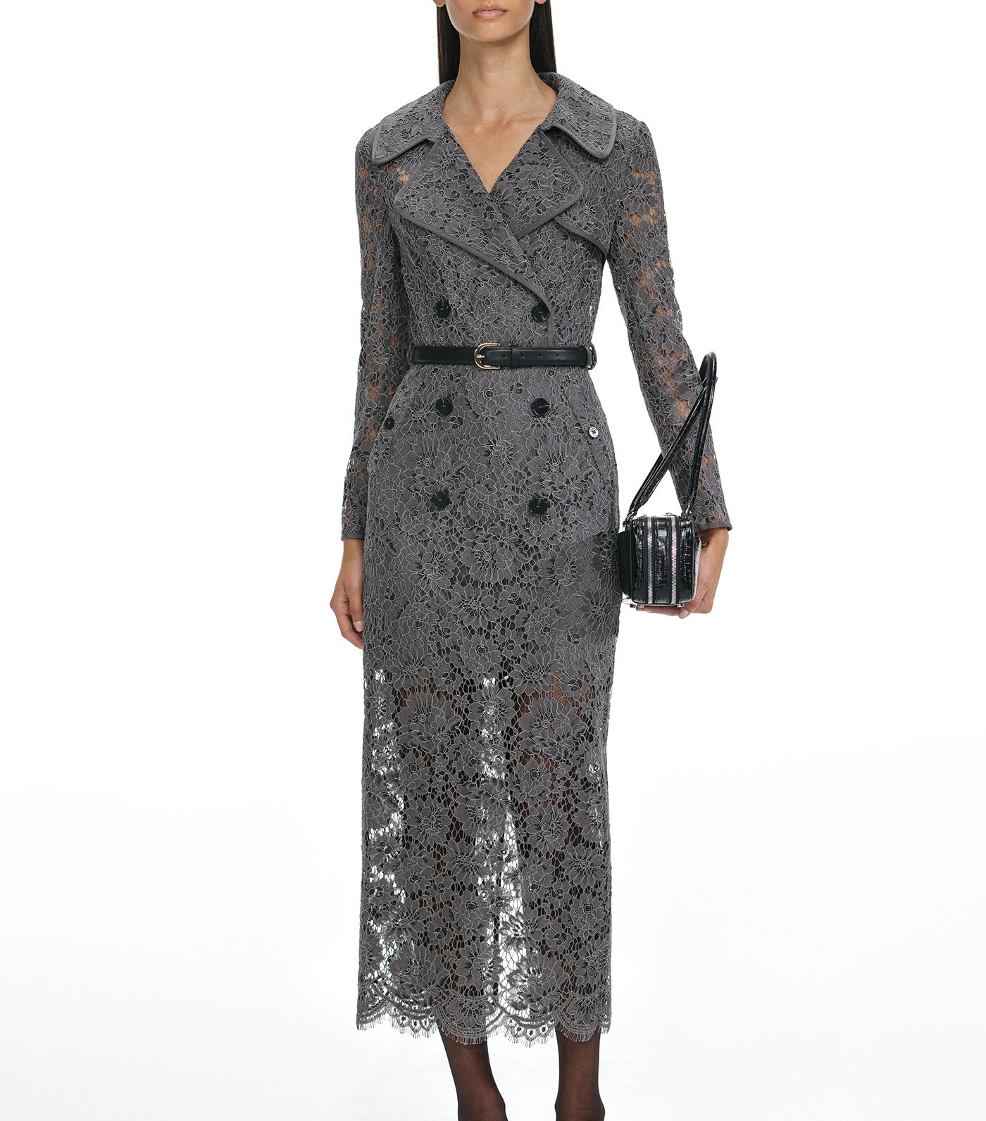 Floral Lace Midi Dress Gray