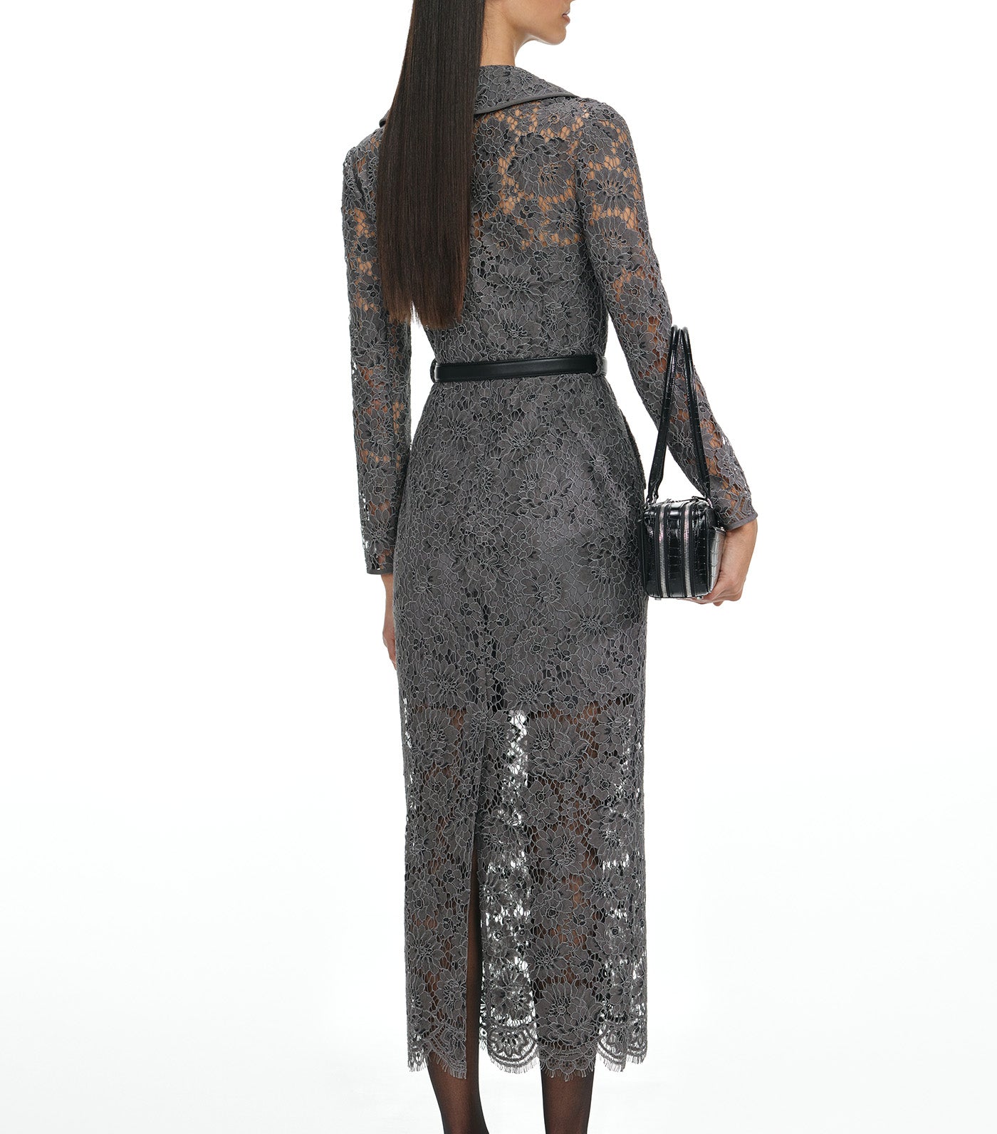 Floral Lace Midi Dress Gray