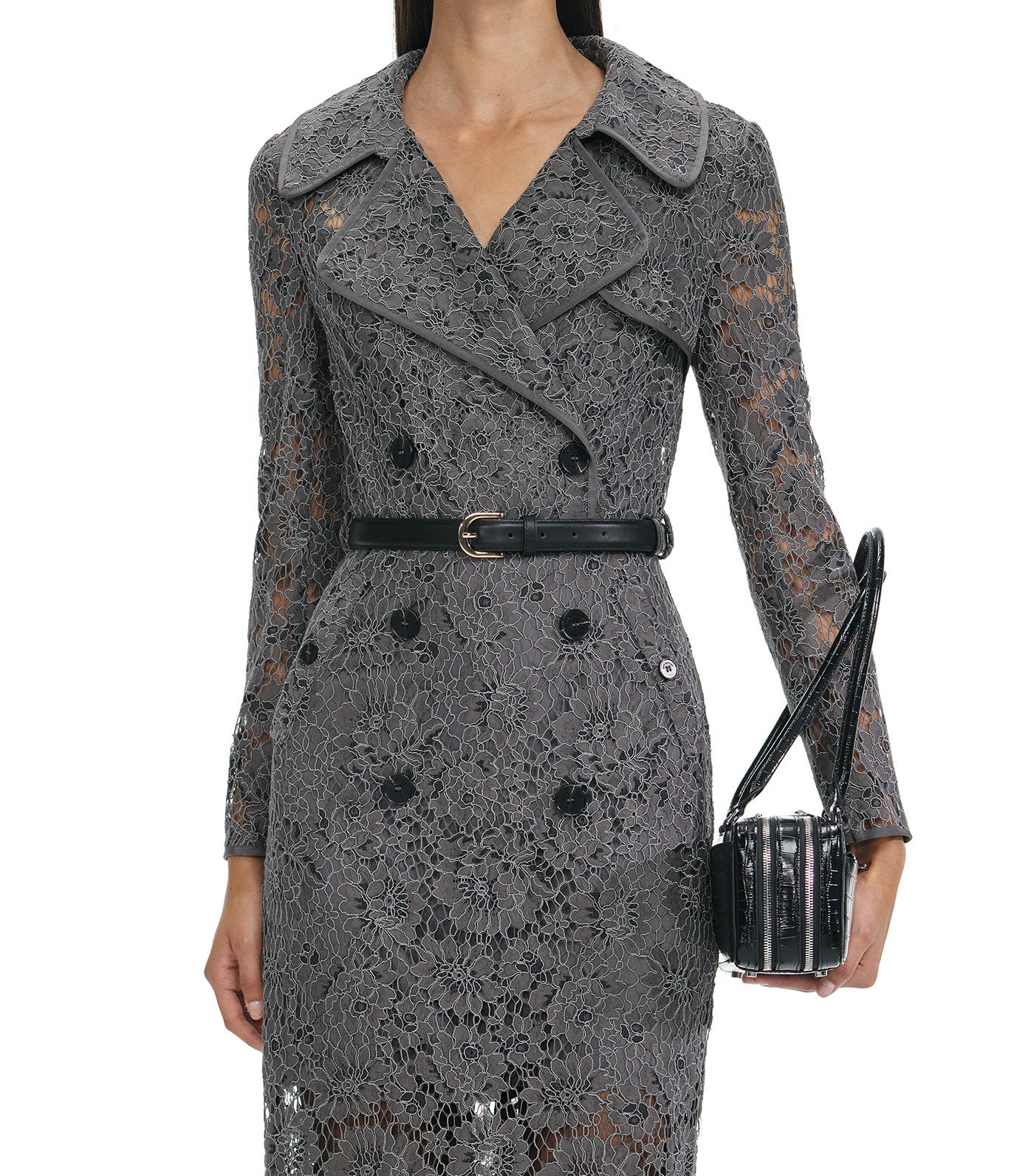Floral Lace Midi Dress Gray