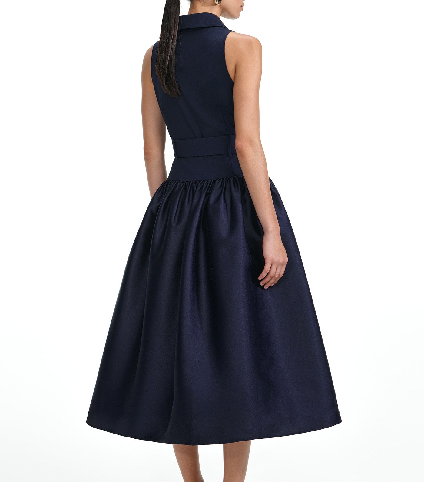 Self-Portrait Belted Twill Midi Dress Navy